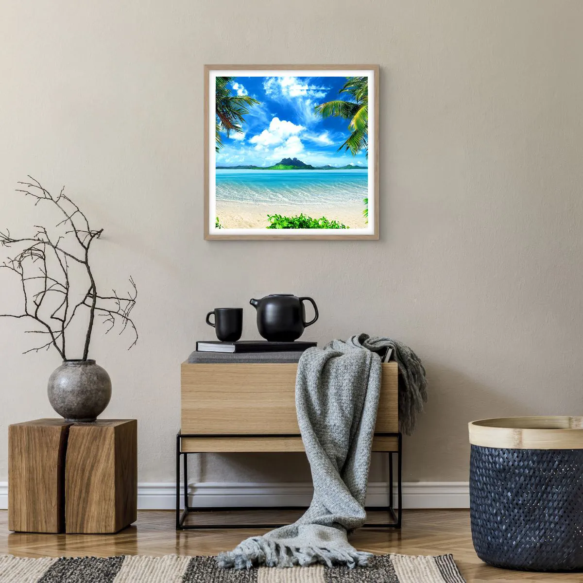 Pôster com moldura de carvalho claro - O azul dos trópicos - 50x50 cm