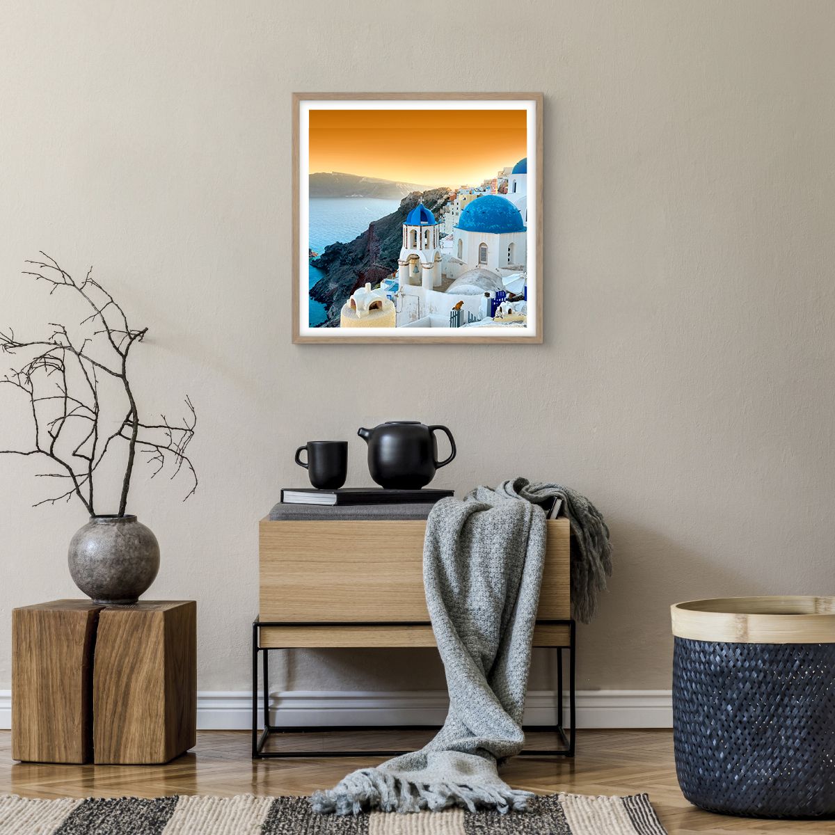 Affiche dans un chêne clair Paysage, Affiche dans un chêne clair Grèce, Affiche dans un chêne clair Santorin, Affiche dans un chêne clair Mer Méditerranée, Affiche dans un chêne clair Le Coucher Du Soleil