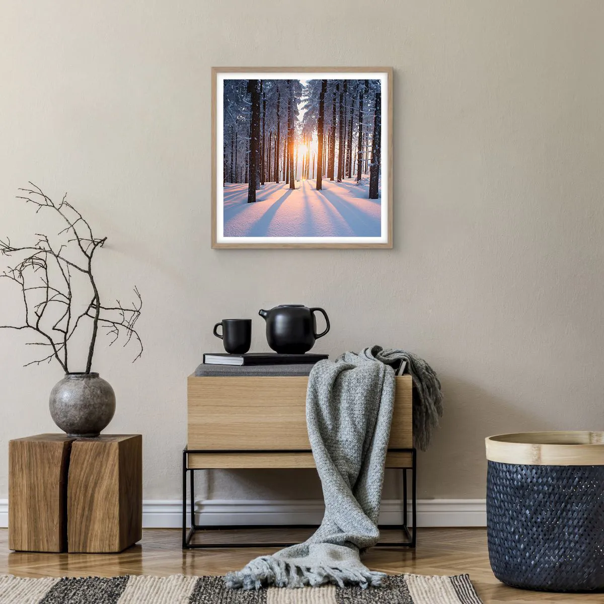 Poster in light oak frame - Clearly Black on White - 50x50 cm