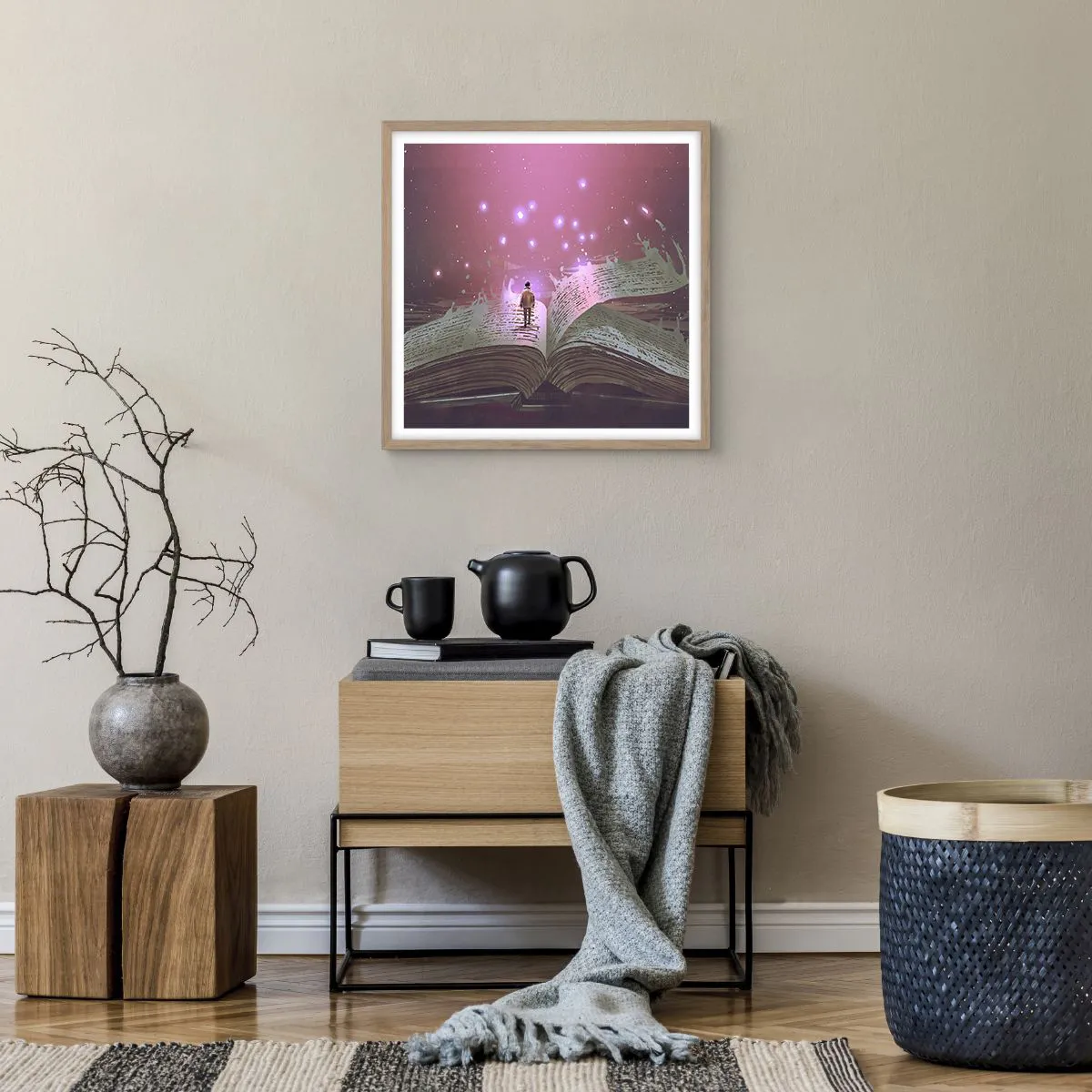 Affiche dans un chêne clair - Poster - Invitation à un autre monde - lisez ! - 50x50 cm