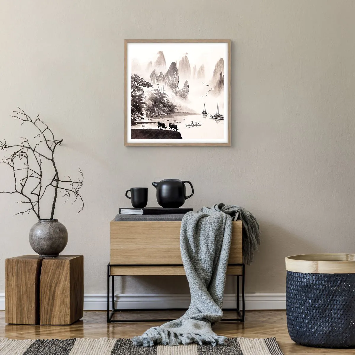 Poster in einem Rahmen aus heller Eiche - Der exotische Alltag des Ostens - 50x50 cm