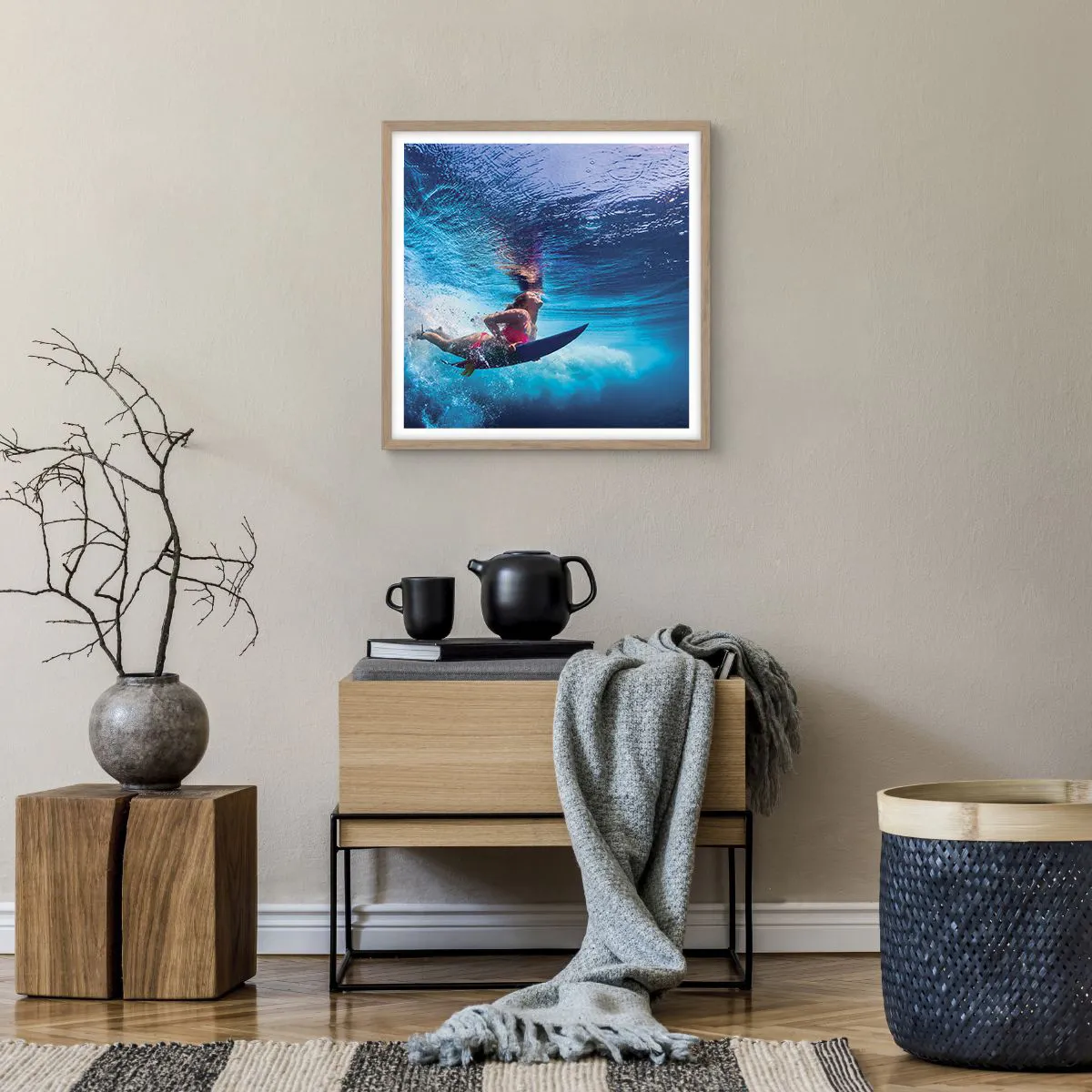 Plakat i ramme af lyst egetræ - Dybden af glæde - 50x50 cm