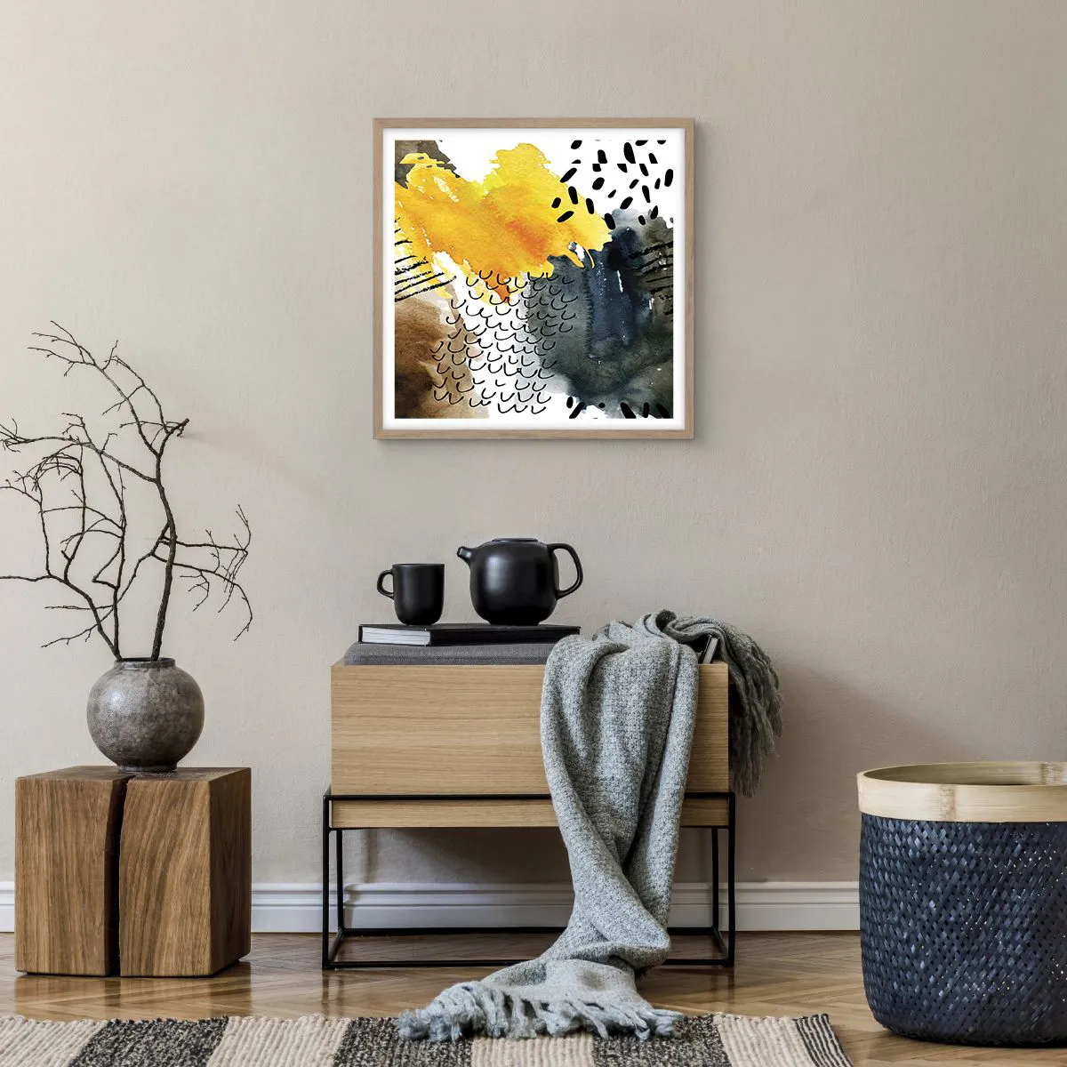 Plakat i ramme af lyst egetræ - Et møde mellem elementerne - 50x50 cm