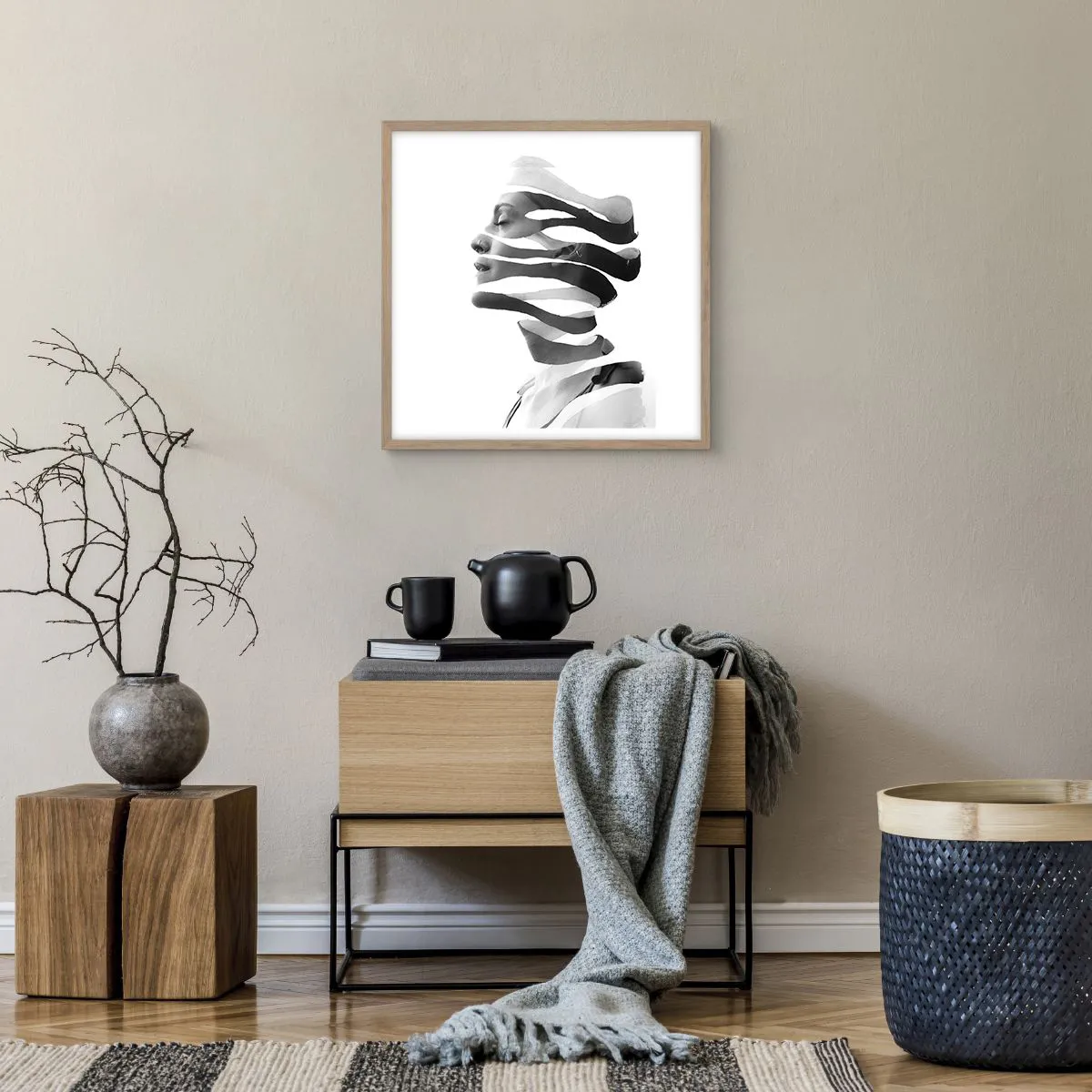 Póster en marco roble claro - Retrato surrealista - 50x50 cm