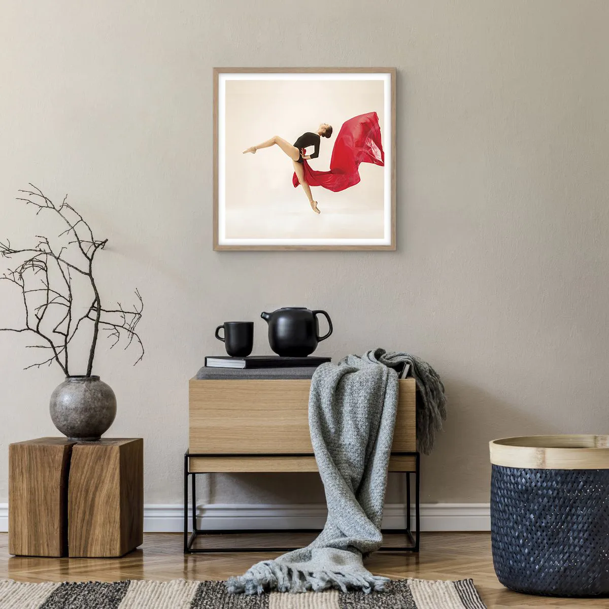 Plakat w ramie jasny dąb - Czerwone i czarne - 50x50 cm