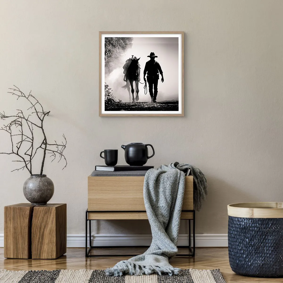 Poszter világos tölgy keretben - Texasi reggel - 50x50 cm