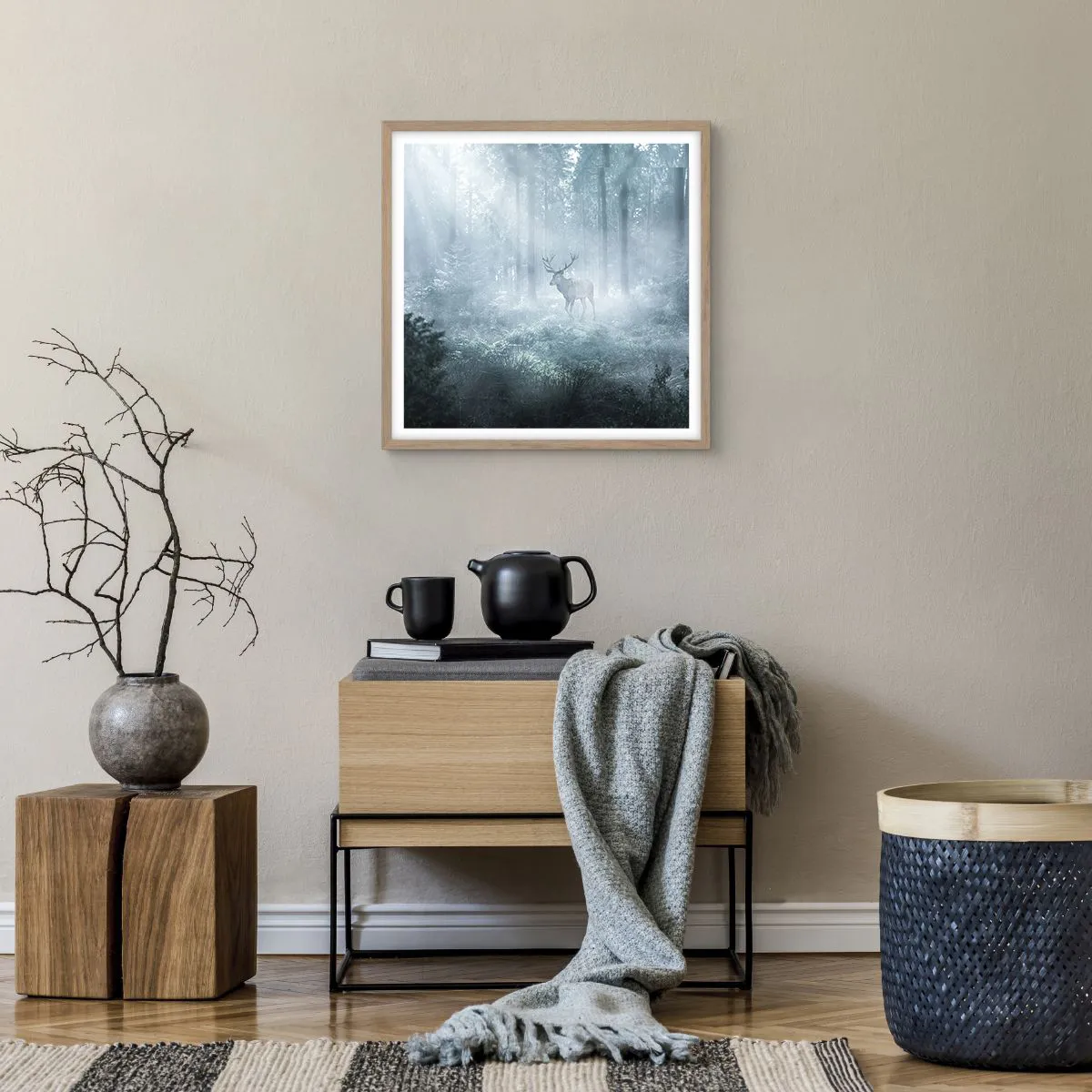 Poster in light oak frame - Morning Round of the Estate - 50x50 cm