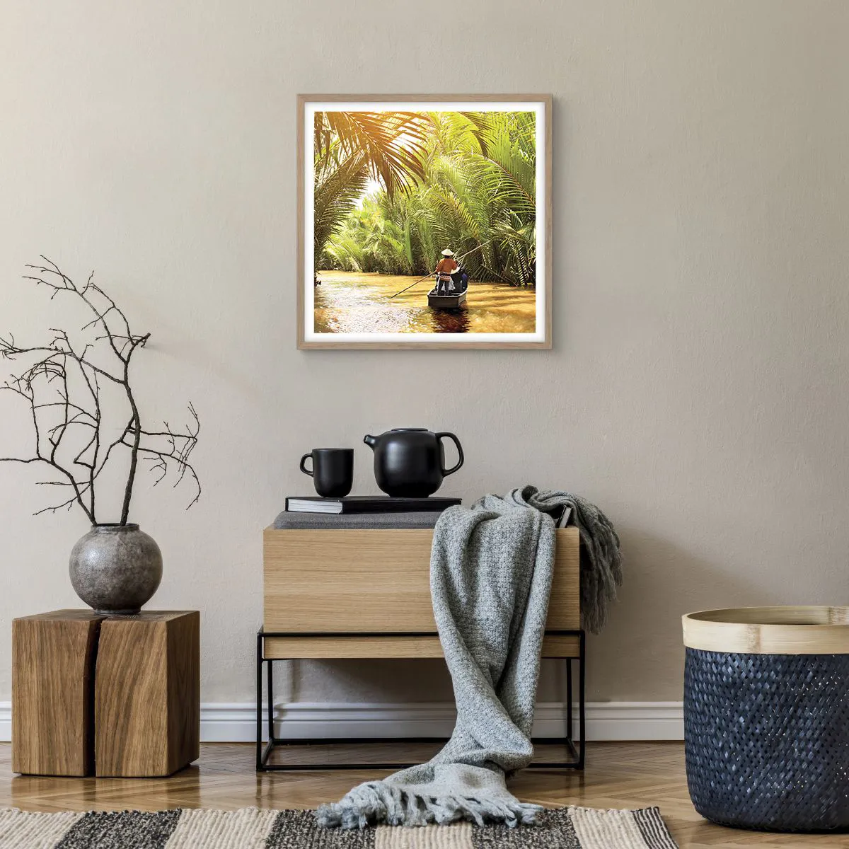 Póster en marco roble claro - En un túnel de palmeras - 50x50 cm