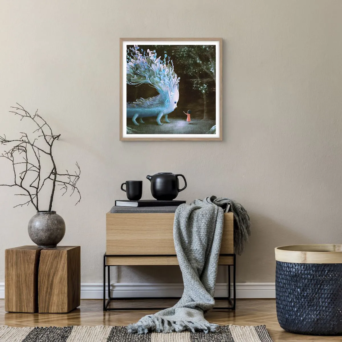 Plagát v ráme zo svetlého duba - Fantastické stretnutie - 50x50 cm