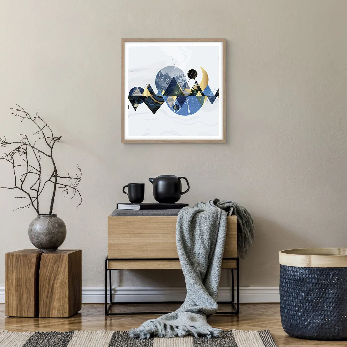 Póster en marco roble claro - Paisaje geométrico - 50x50 cm