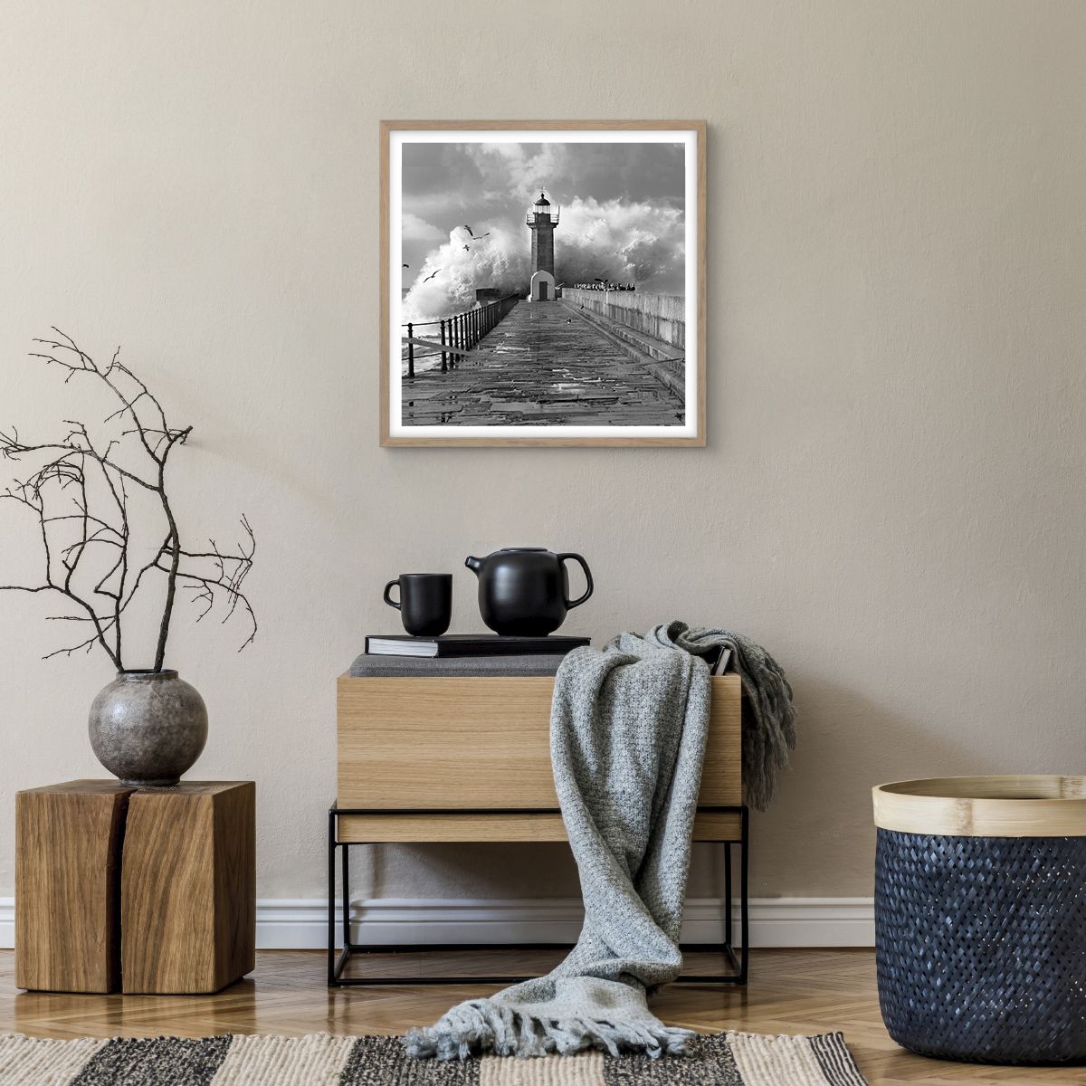 Poster in cornice rovere chiaro Paesaggio, Poster in cornice rovere chiaro Faro, Poster in cornice rovere chiaro Oceano, Poster in cornice rovere chiaro Onda Alta, Poster in cornice rovere chiaro Natura