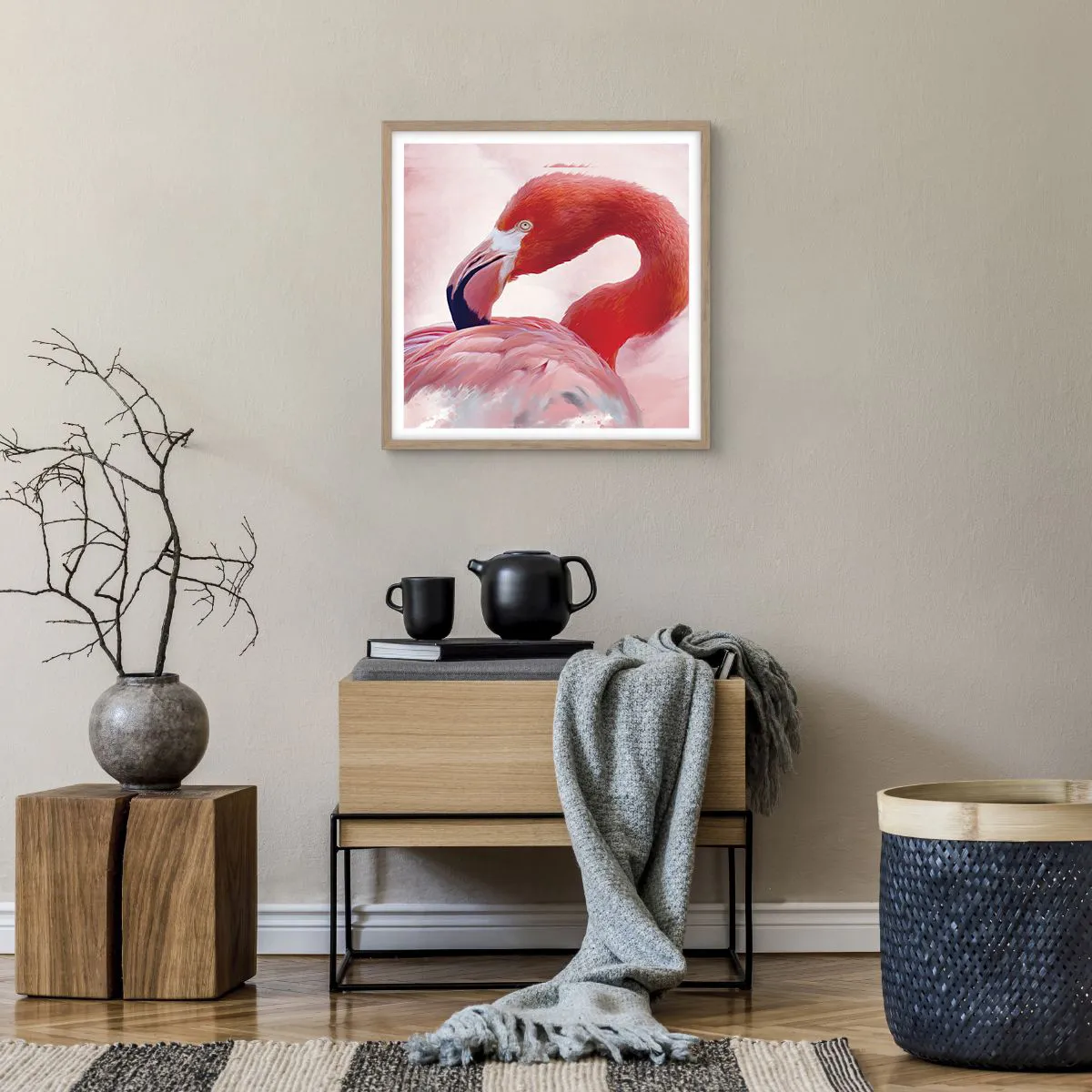 Poster in light oak frame - Bird Look - 50x50 cm