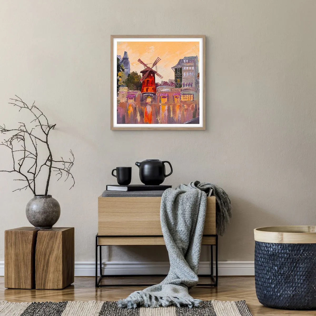 Poster in light oak frame - Icons of Paris - Moulin Rouge - 50x50 cm