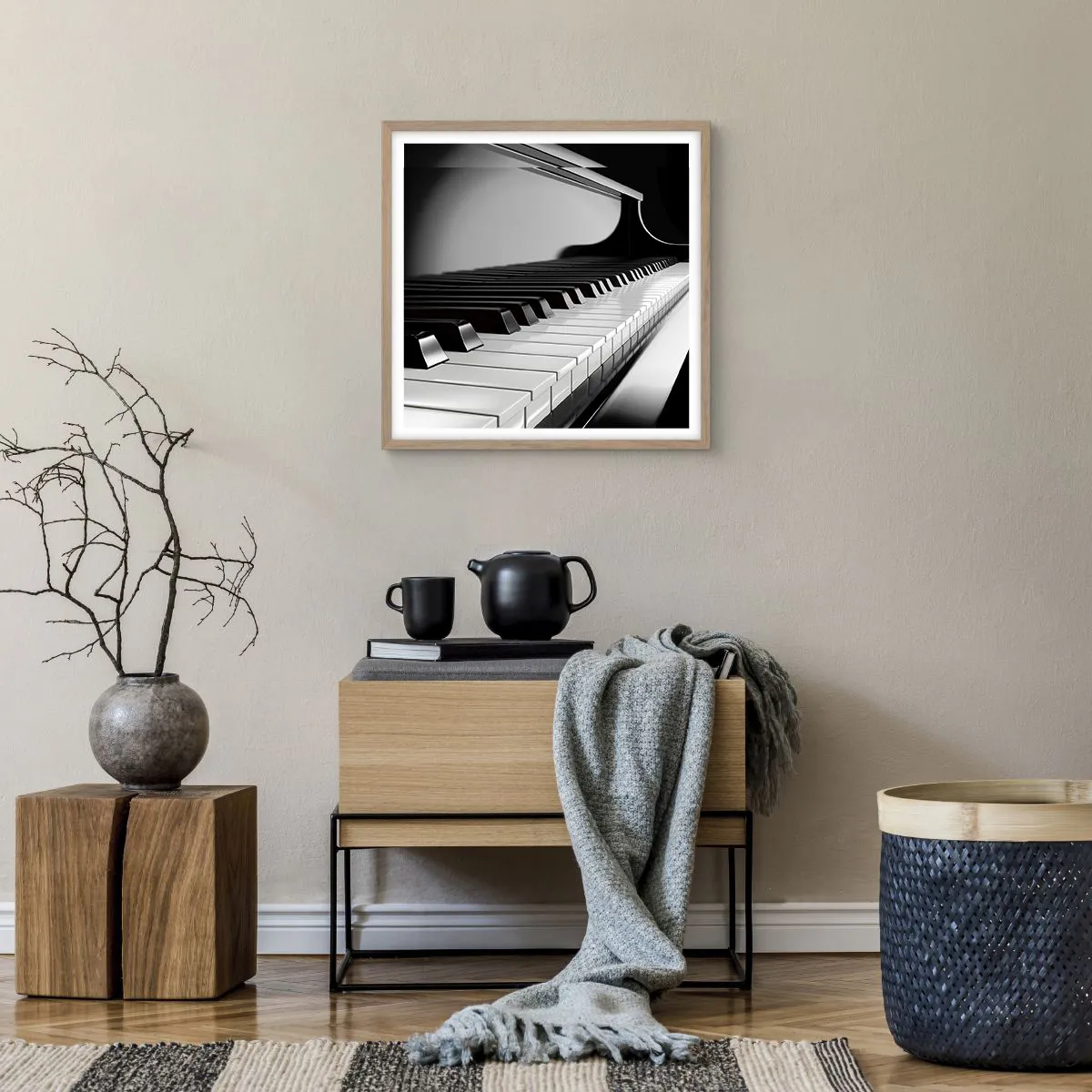 Plagát v ráme zo svetlého duba - Harmónia tvarov a farieb - 50x50 cm