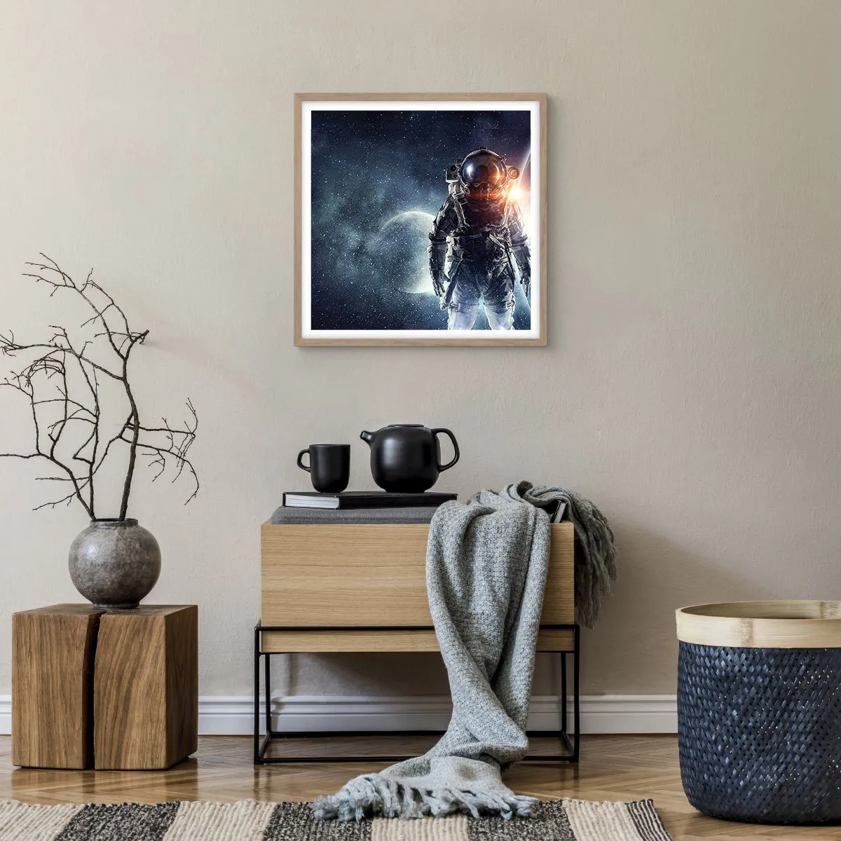 Poster în ramă de stejar deschis - Aventură spațială - 50x50 cm