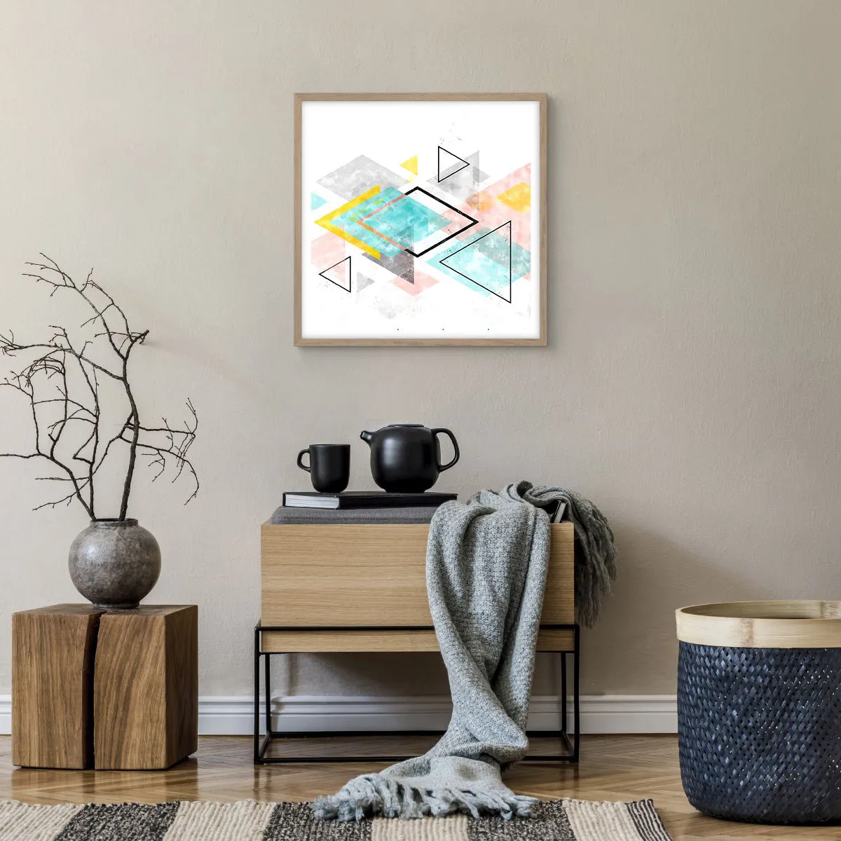 Poster în ramă de stejar deschis - Joc geometric - 50x50 cm
