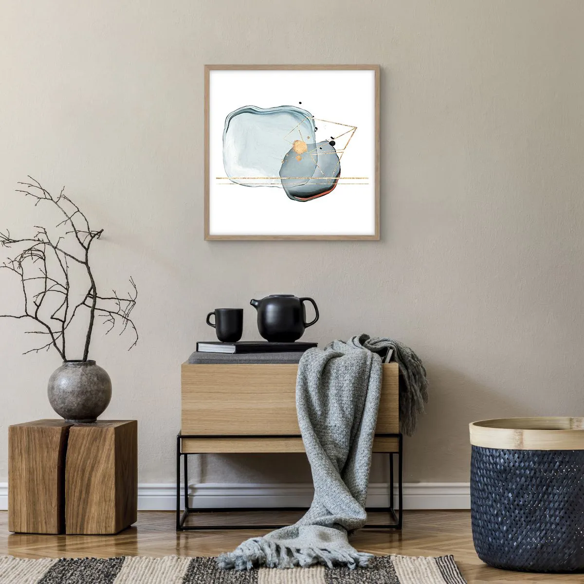 Plakat i ramme af lyst egetræ - En undersøgelse af dråber - 50x50 cm