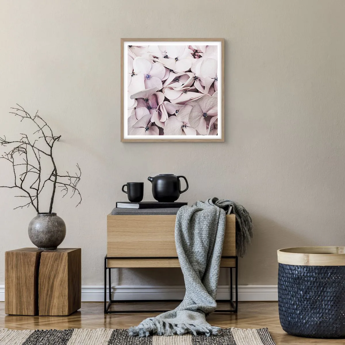 Poster în ramă de stejar deschis - Într-un potop de flori - 50x50 cm