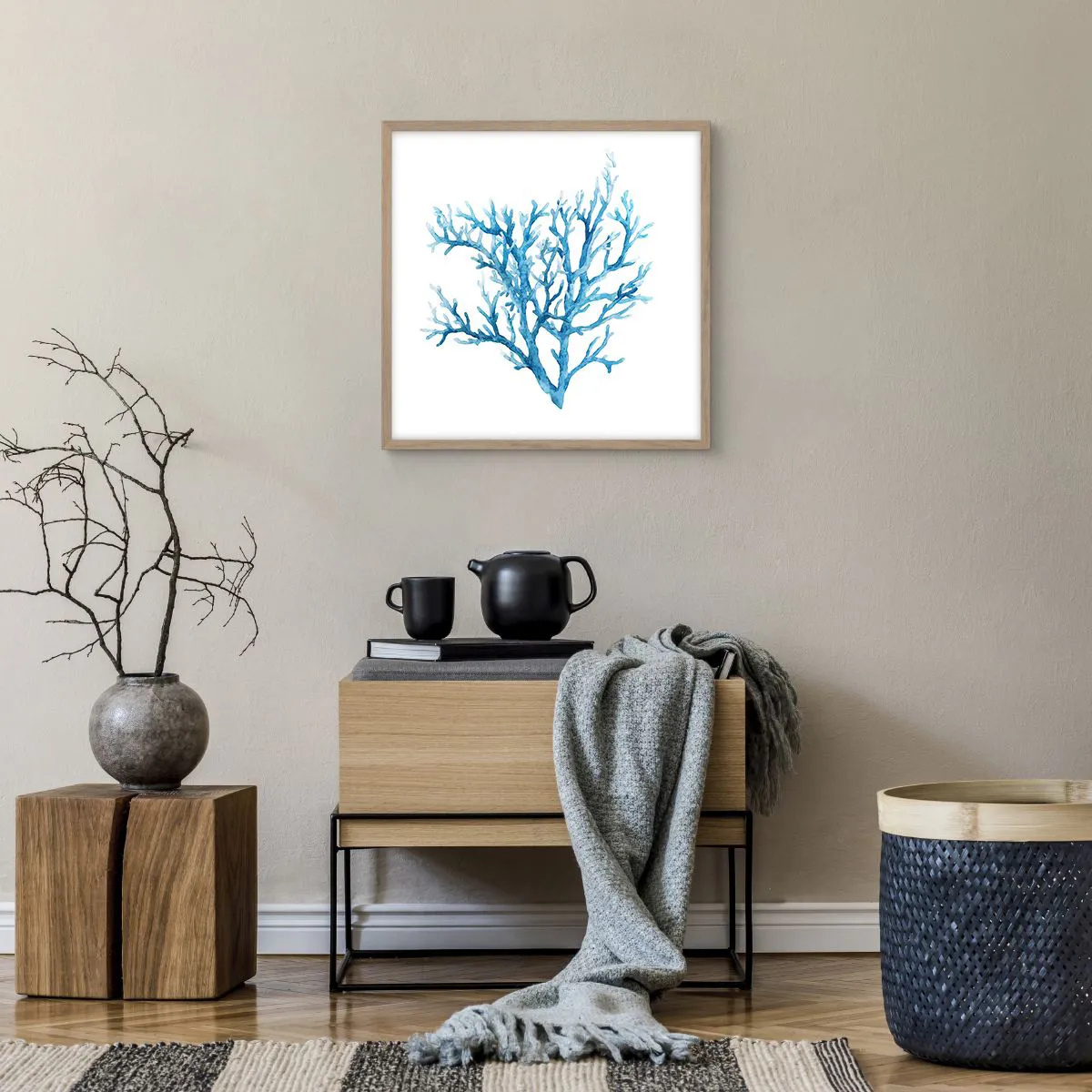 Plakát v rámu světlý dub - Mořský filigrán - 50x50 cm