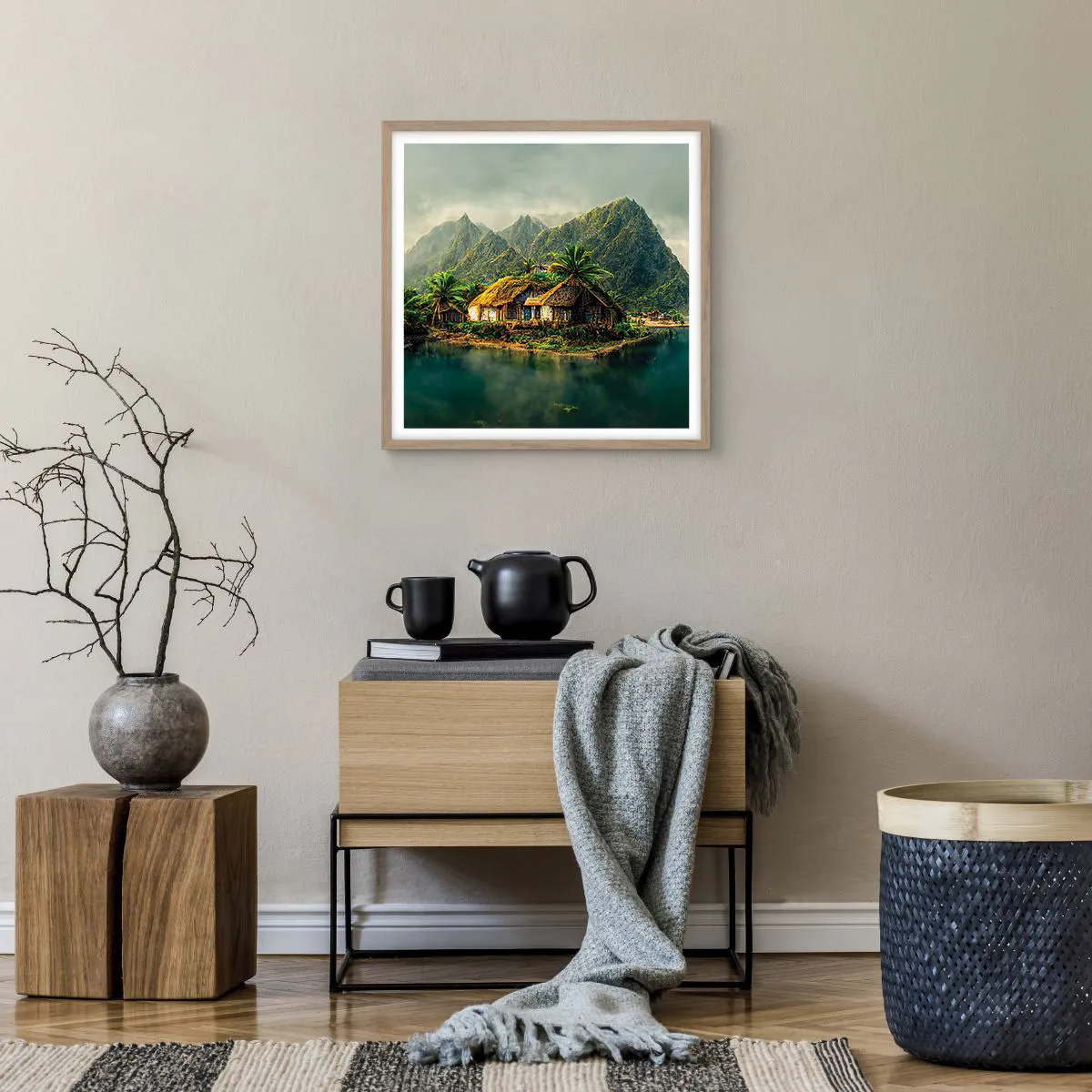 Poster in light oak frame - Tropical Paradise - 50x50 cm