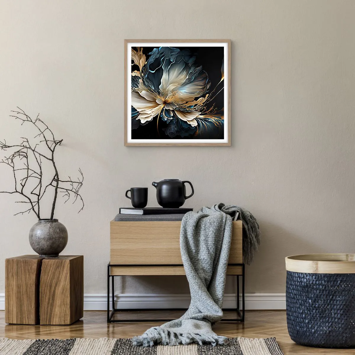 Pôster com moldura de carvalho claro - Flor de samambaia de conto de fadas - 50x50 cm