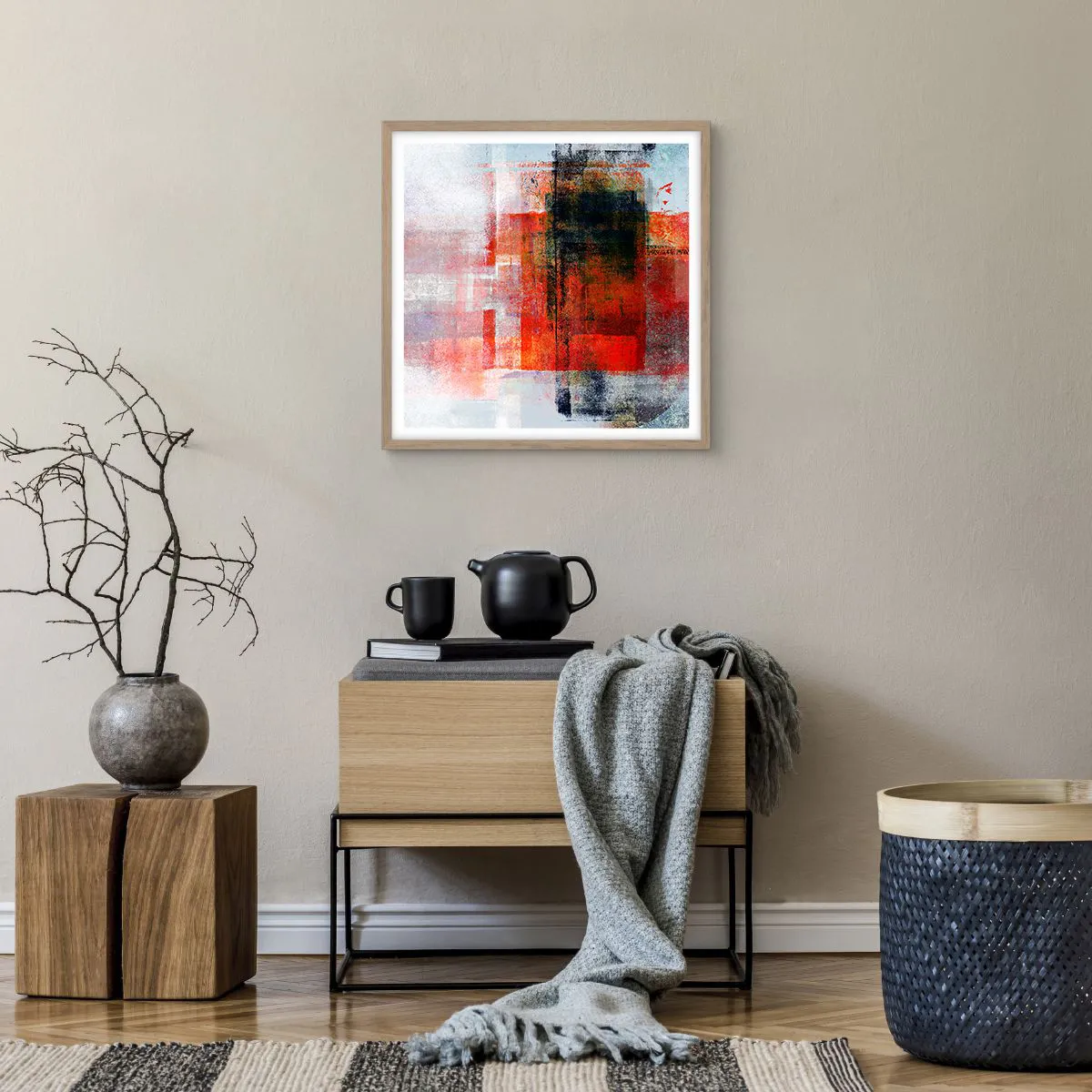 Poster in light oak frame - Glowing Composition - 50x50 cm