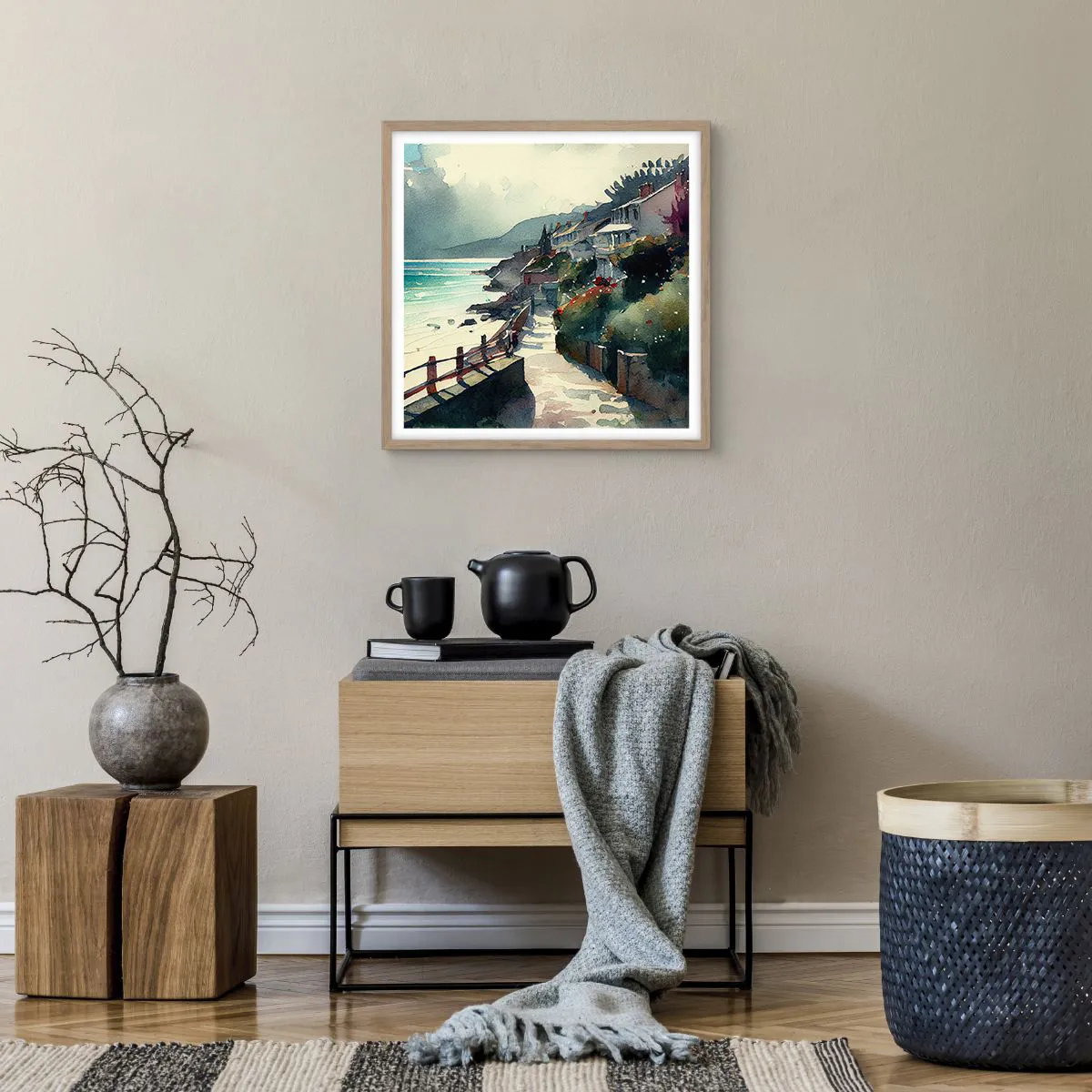 Póster en marco roble claro - Ciudad mediterránea - 50x50 cm