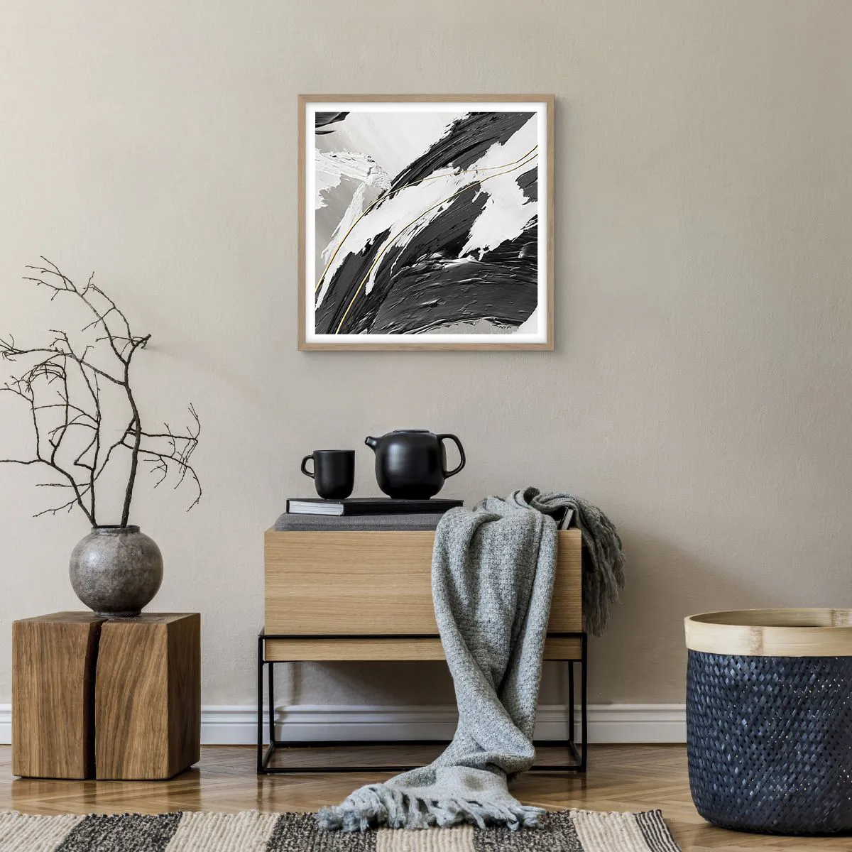 Poster in einem Rahmen aus heller Eiche - Abstraktion in großem Stil - 50x50 cm