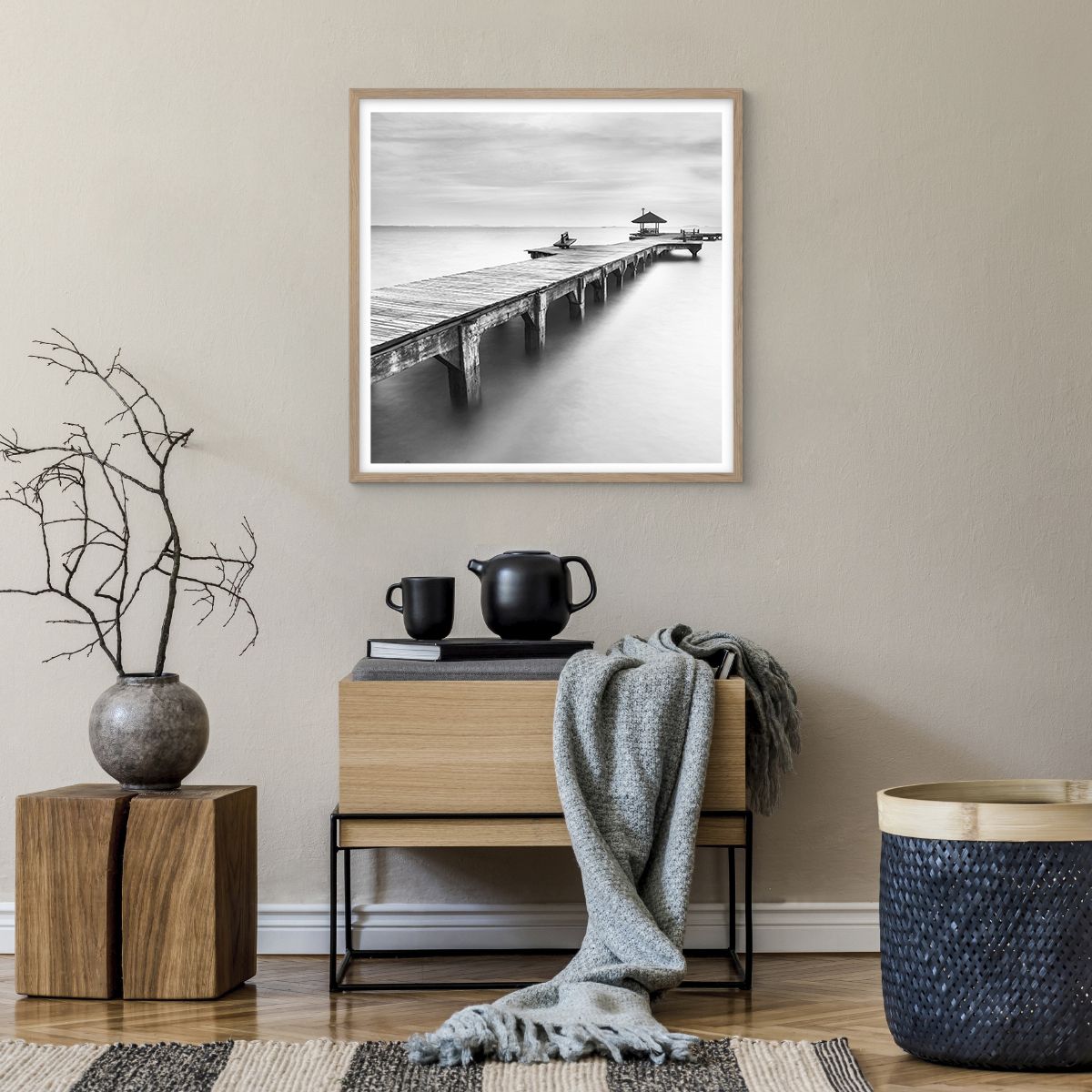 Affiche dans un chêne clair Paysage, Affiche dans un chêne clair Mer, Affiche dans un chêne clair Pont De Bois, Affiche dans un chêne clair Océan, Affiche dans un chêne clair Noir Et Blanc