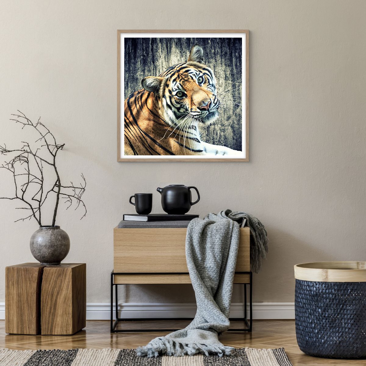Poster in einem Rahmen aus heller Eiche Tiere, Poster in einem Rahmen aus heller Eiche Tiger, Poster in einem Rahmen aus heller Eiche Afrika, Poster in einem Rahmen aus heller Eiche Wildes Tier, Poster in einem Rahmen aus heller Eiche Indien