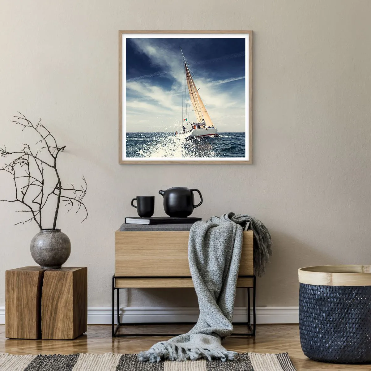 Plakat i ramme af lyst egetræ - De kan ikke indhente os! - 60x60 cm