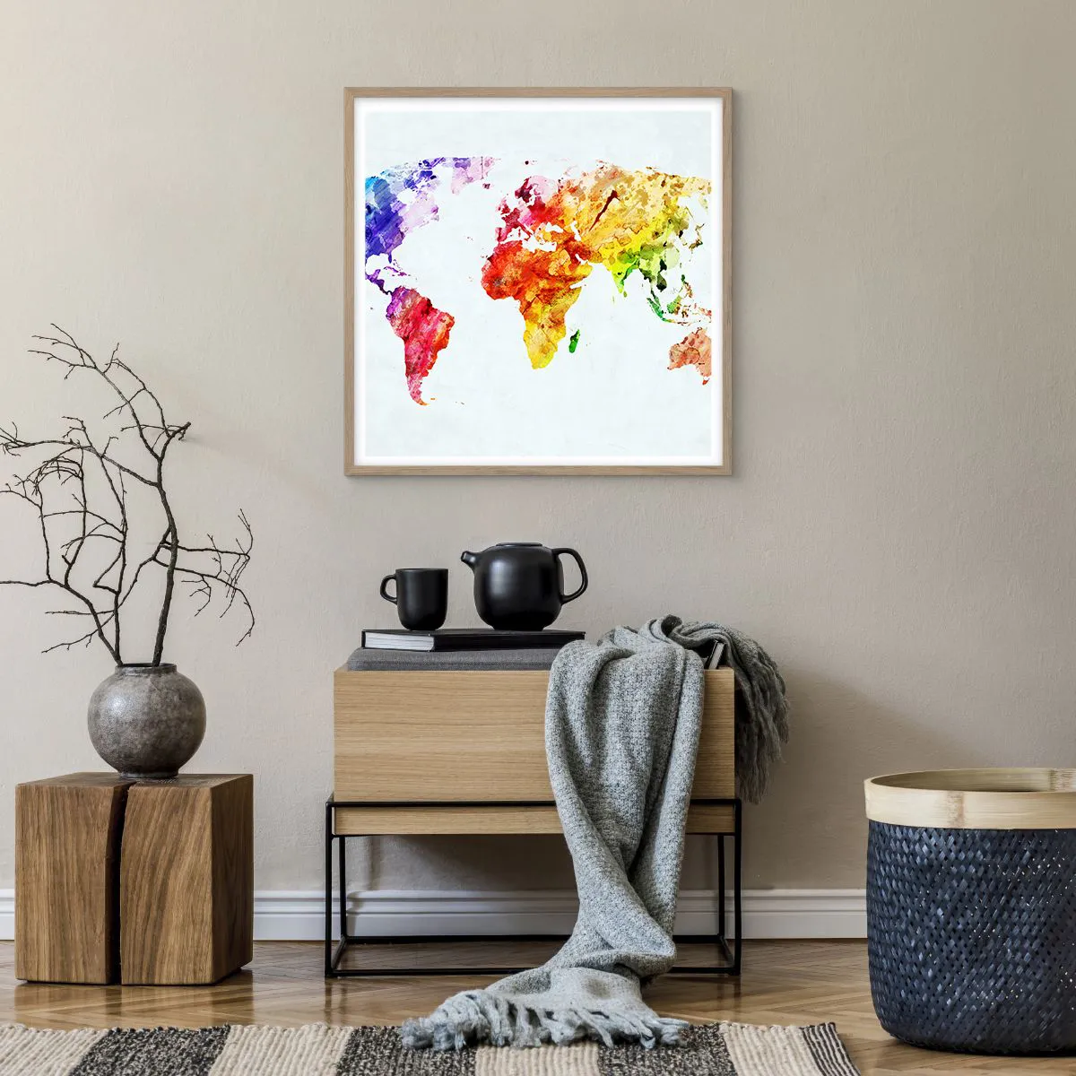 Plakát v rámu světlý dub - Všechny barvy světa - 60x60 cm