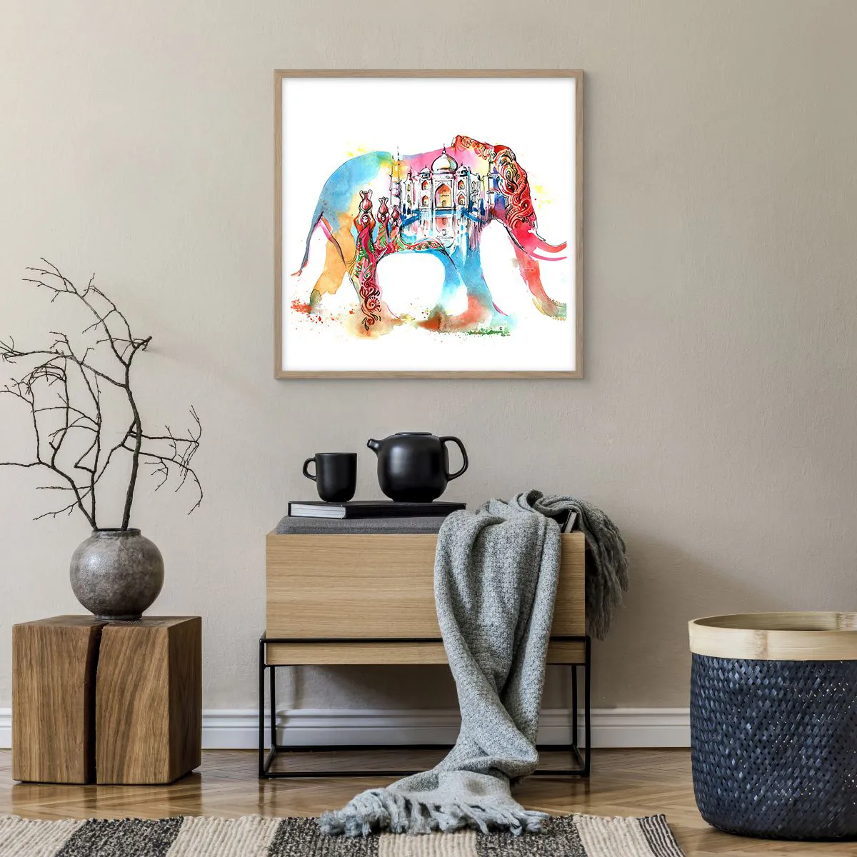 Een poster in een licht eiken lijst - India - de uitstraling van liefde - 60x60 cm