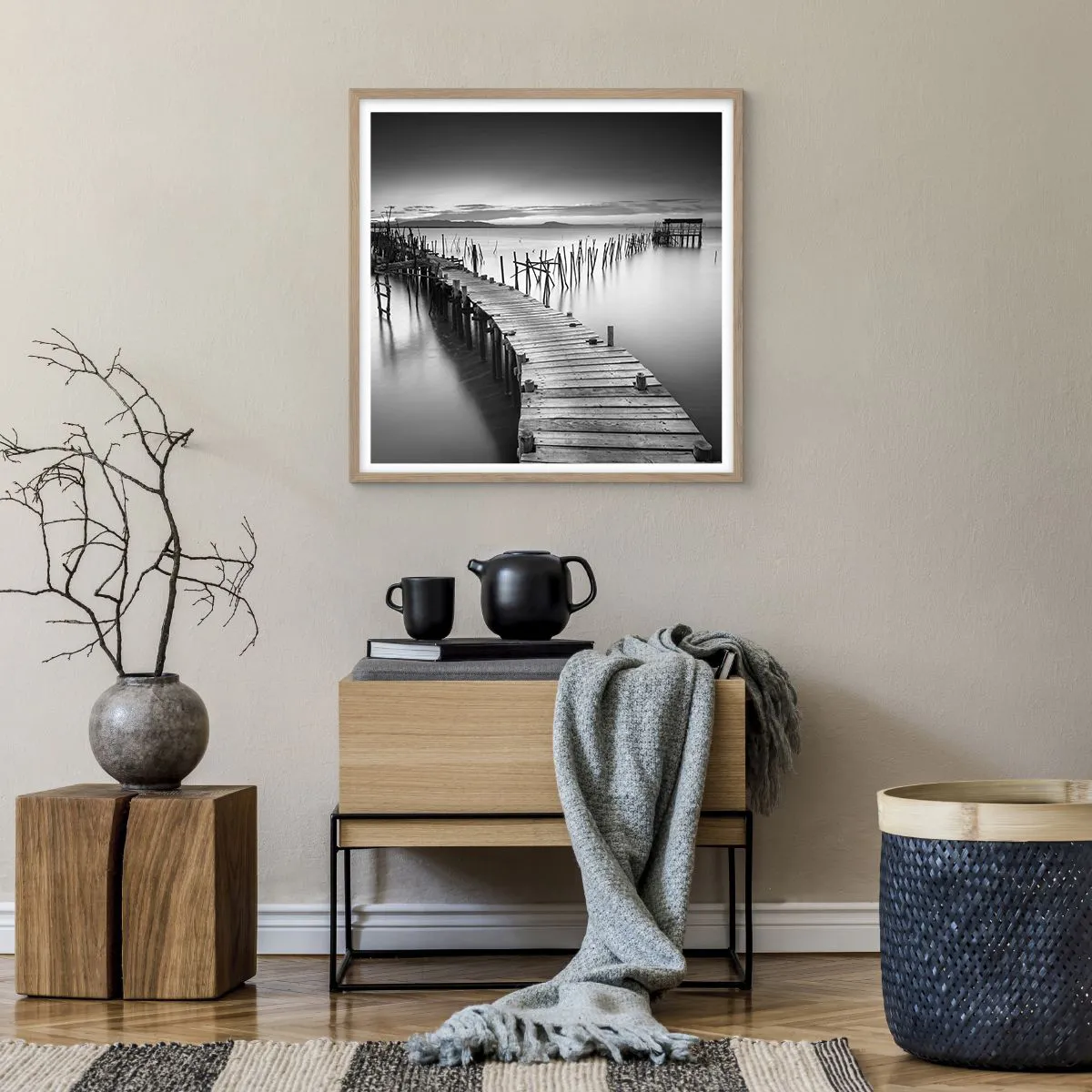 Poster in light oak frame - Peace of a Forgotten Shore - 60x60 cm