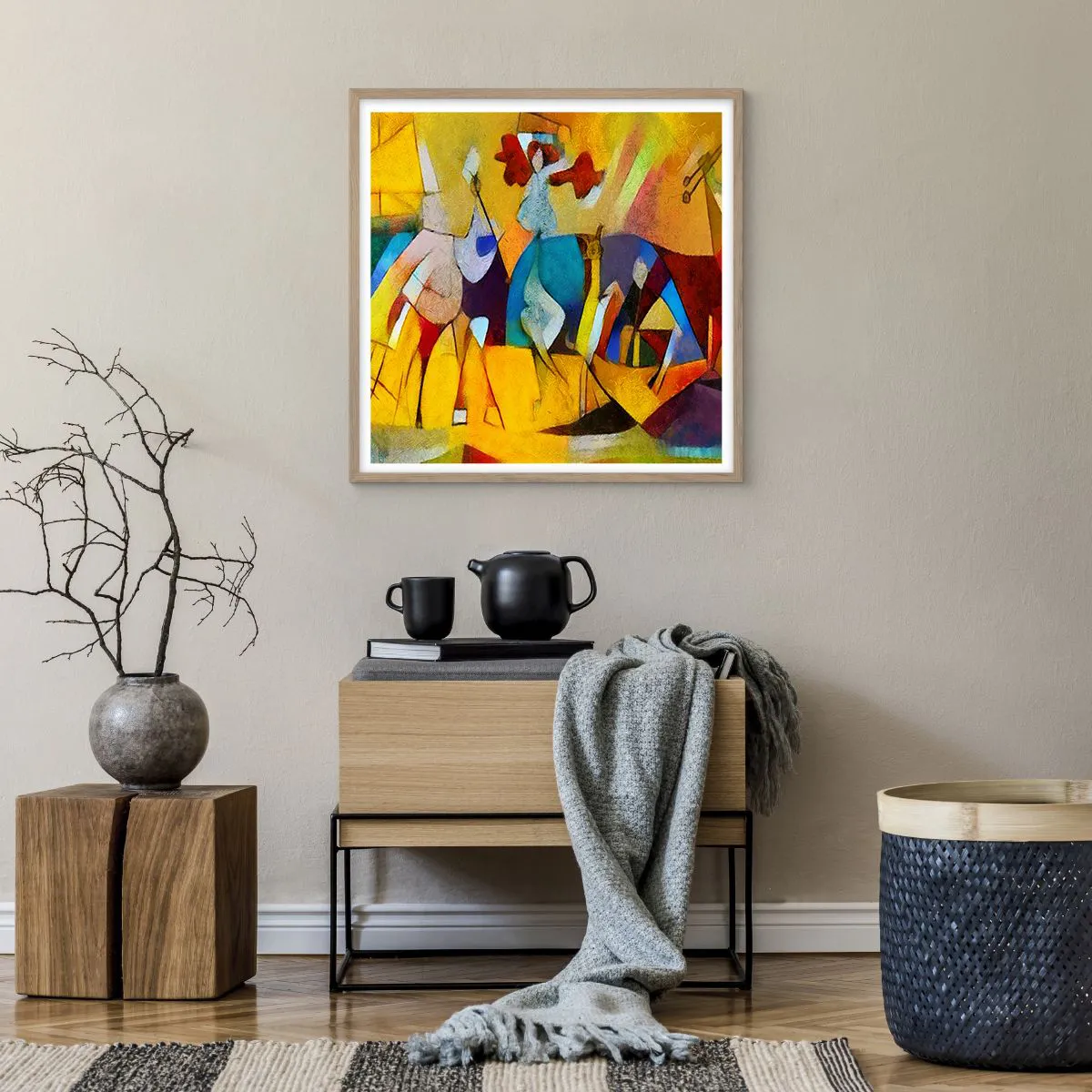 Poster in light oak frame - Sun -Life - Happiness - 60x60 cm