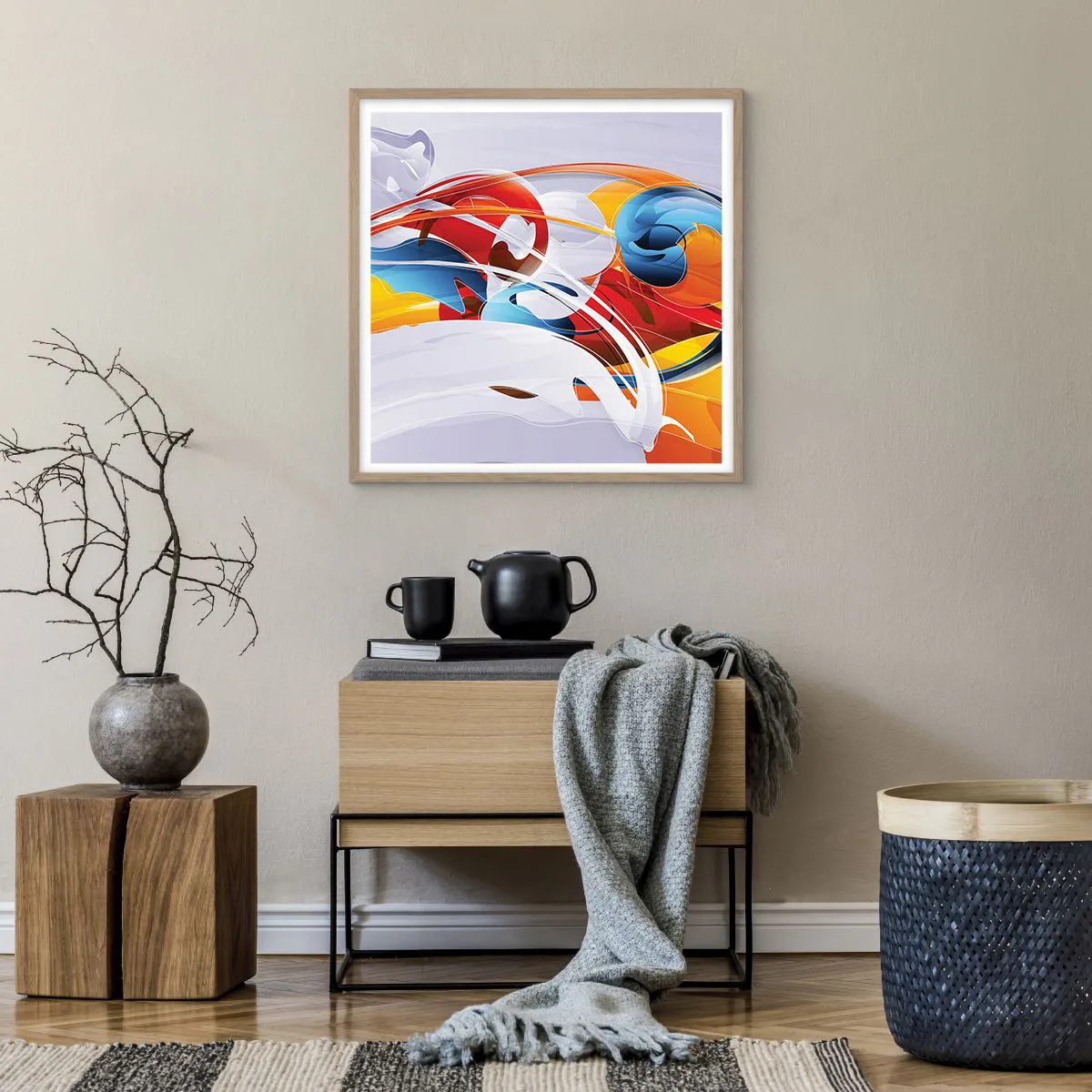 Poszter világos tölgy keretben - Az elemek tánca - 60x60 cm