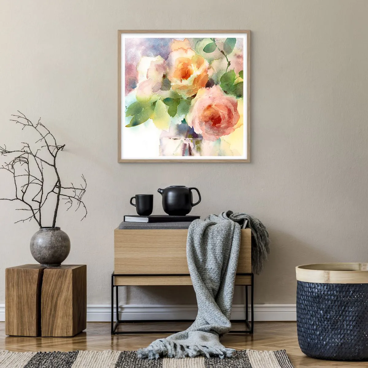 Poszter világos tölgy keretben - Gyengéd, mint az akvarell - 60x60 cm