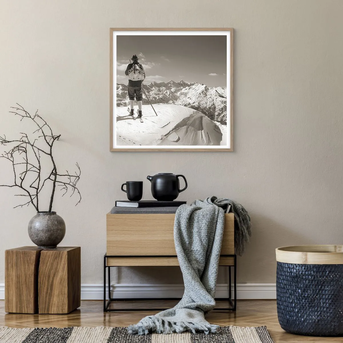 Poster in einem Rahmen aus heller Eiche - Und die Berge bleiben unverändert - 60x60 cm