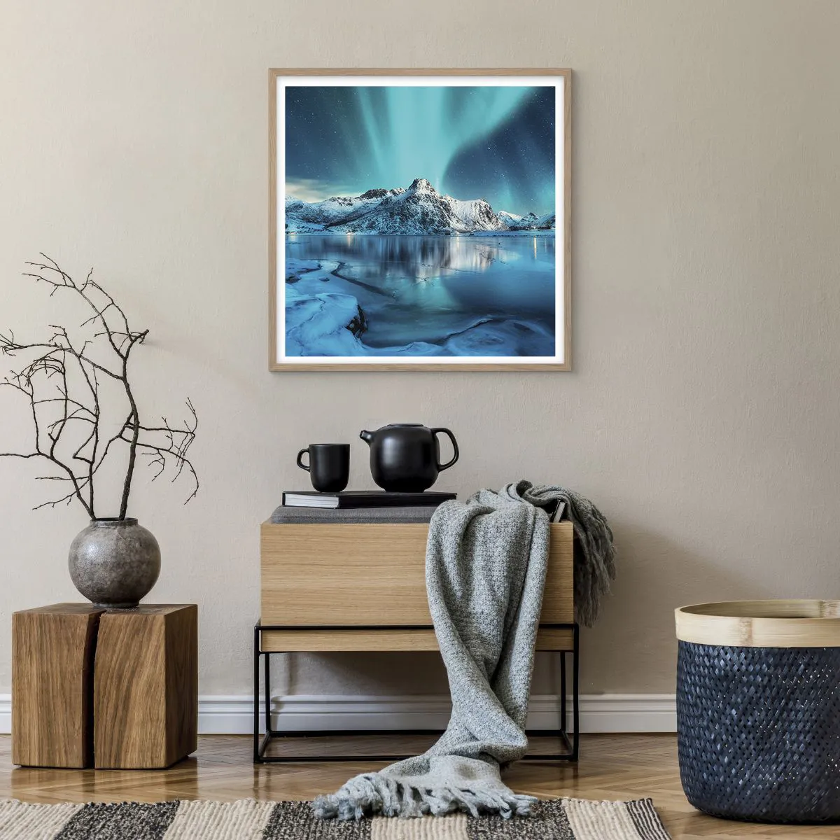 Poszter világos tölgy keretben - Fénynek az éjszakában - 60x60 cm