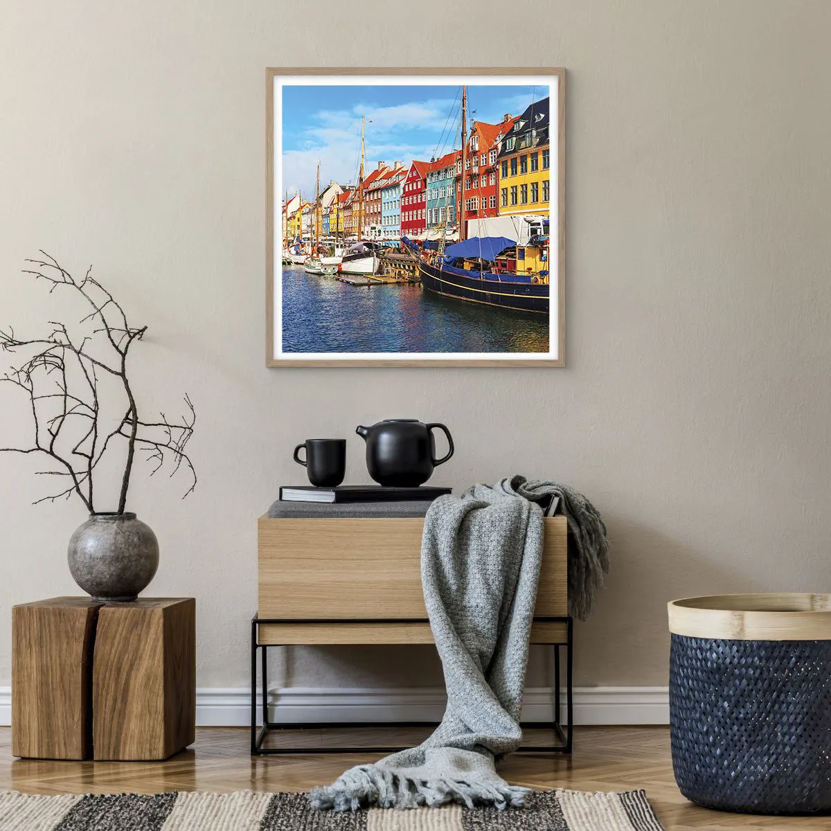 Poster in light oak frame - Joyful Coast - 60x60 cm