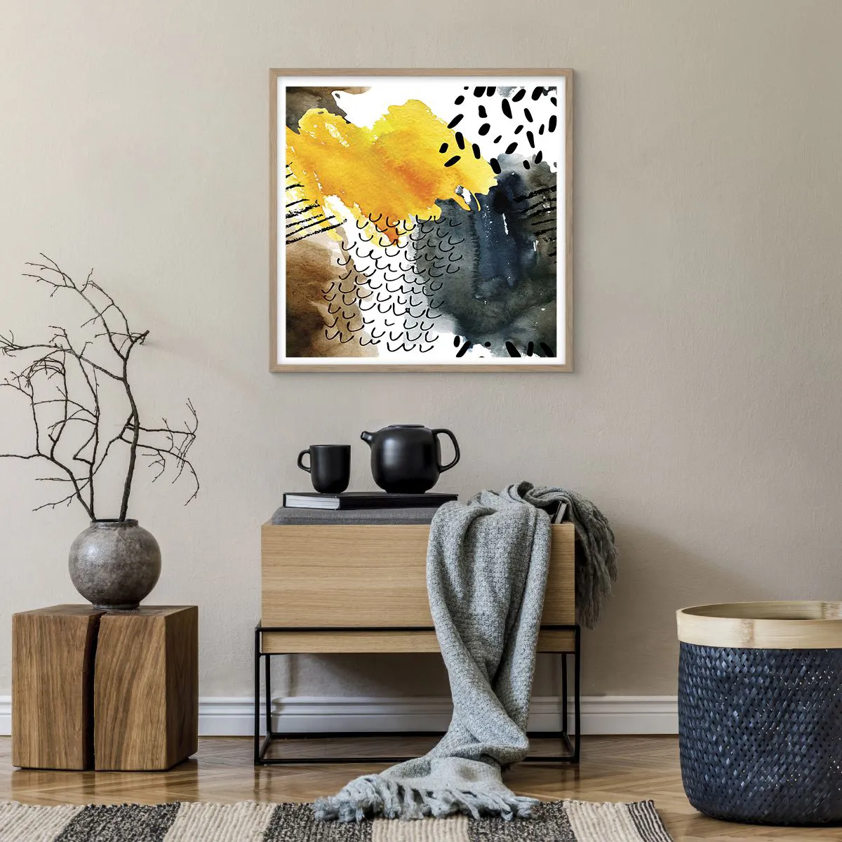 Poszter világos tölgy keretben - Az elemek találkozása - 60x60 cm