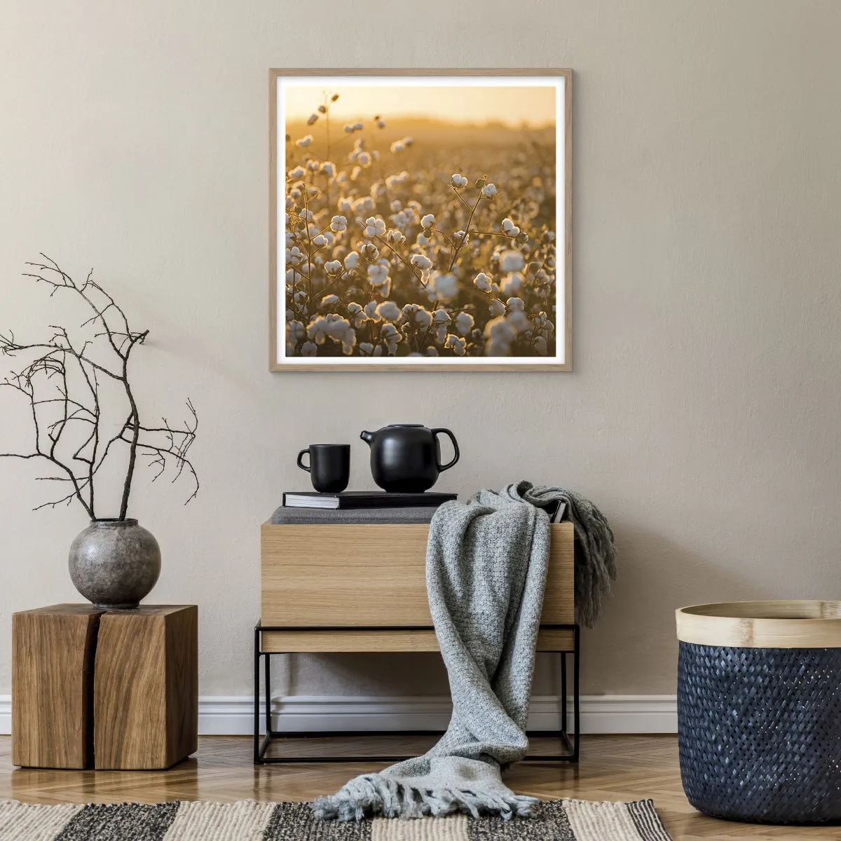 Poszter világos tölgy keretben - Puha mező - 60x60 cm