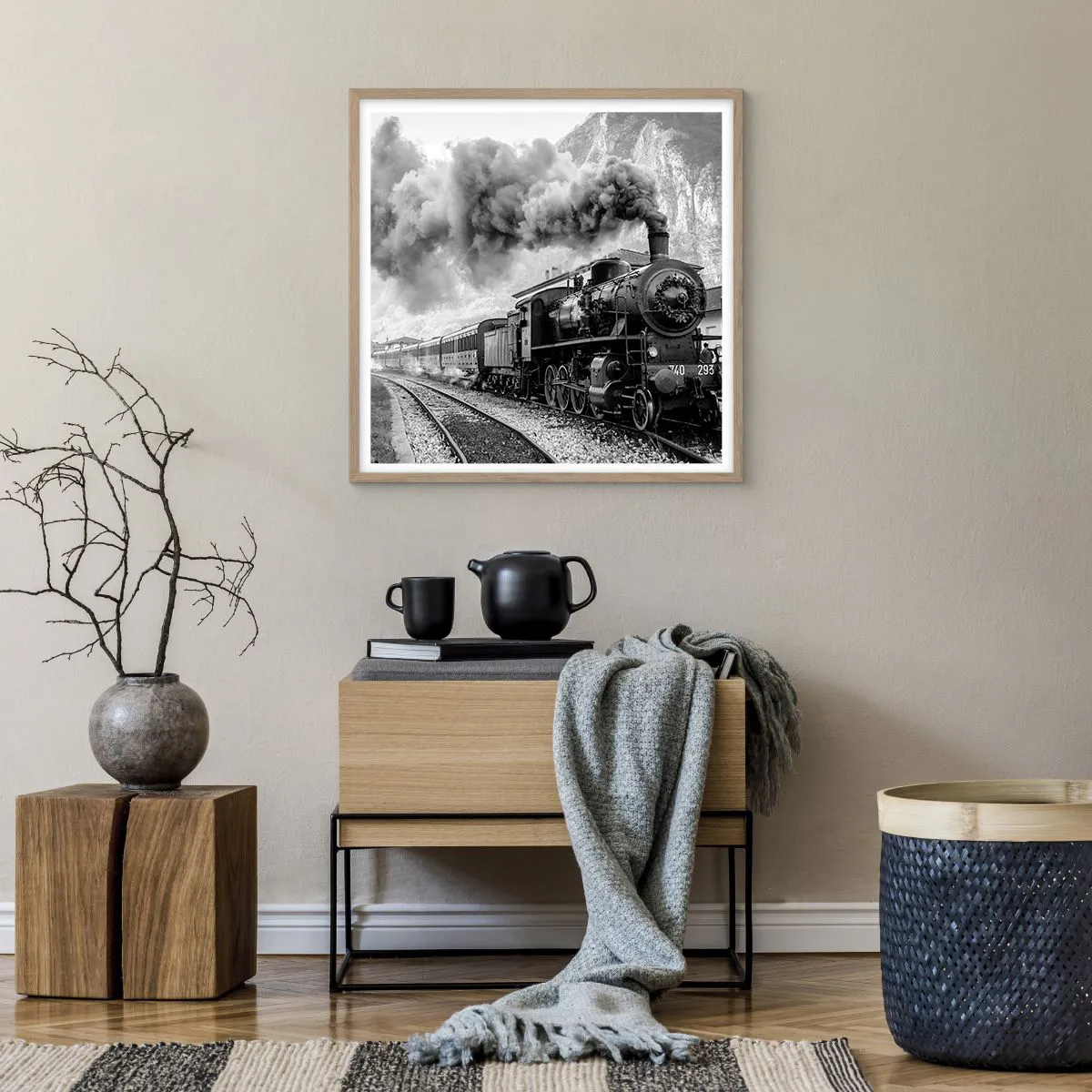 Poster in light oak frame - Standing at the Station... - 60x60 cm