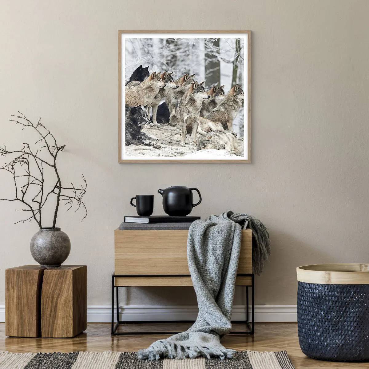 Plakat i ramme af lyst egetræ - Familie og venner - 60x60 cm