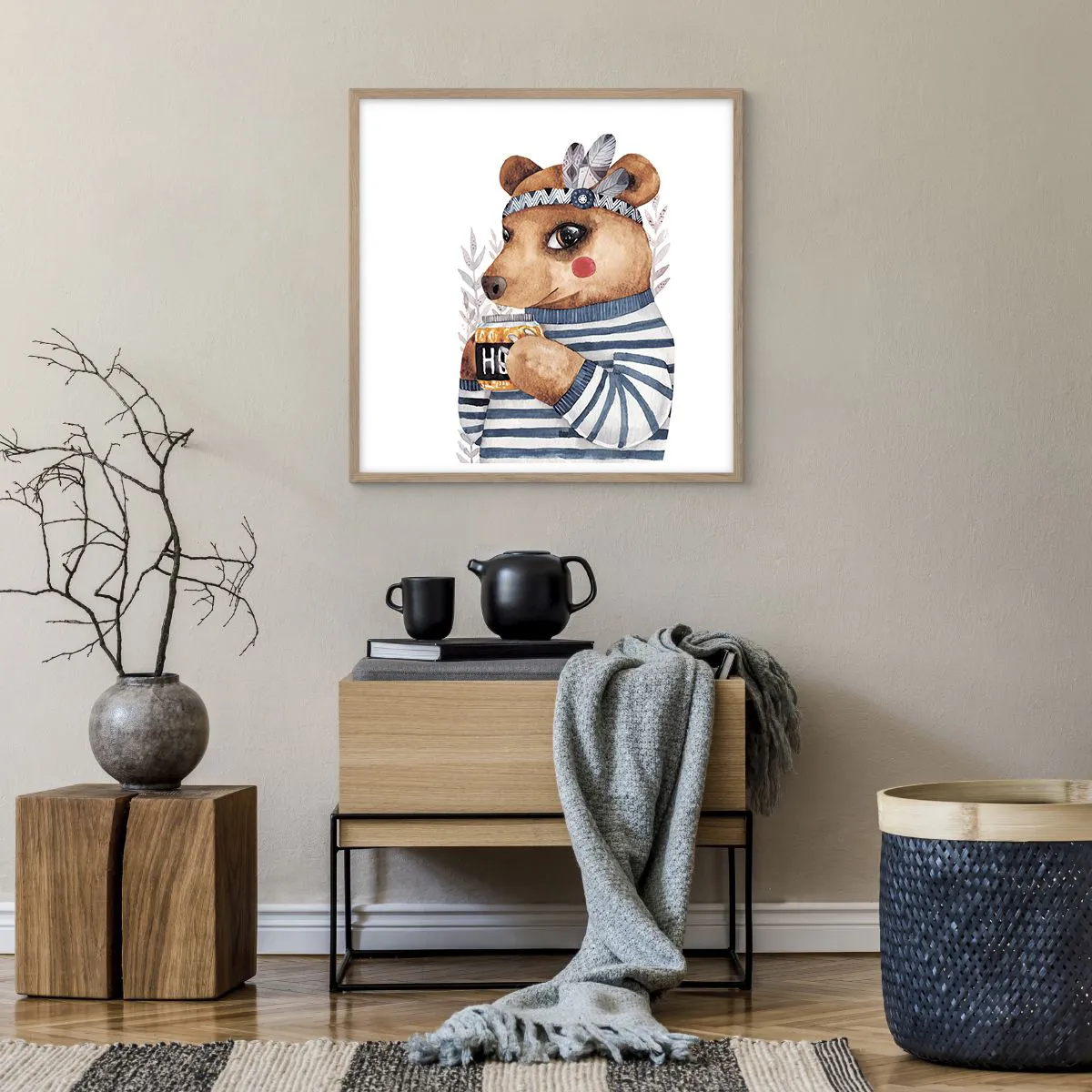 Poster in light oak frame - Sweet Lady Bear - 60x60 cm