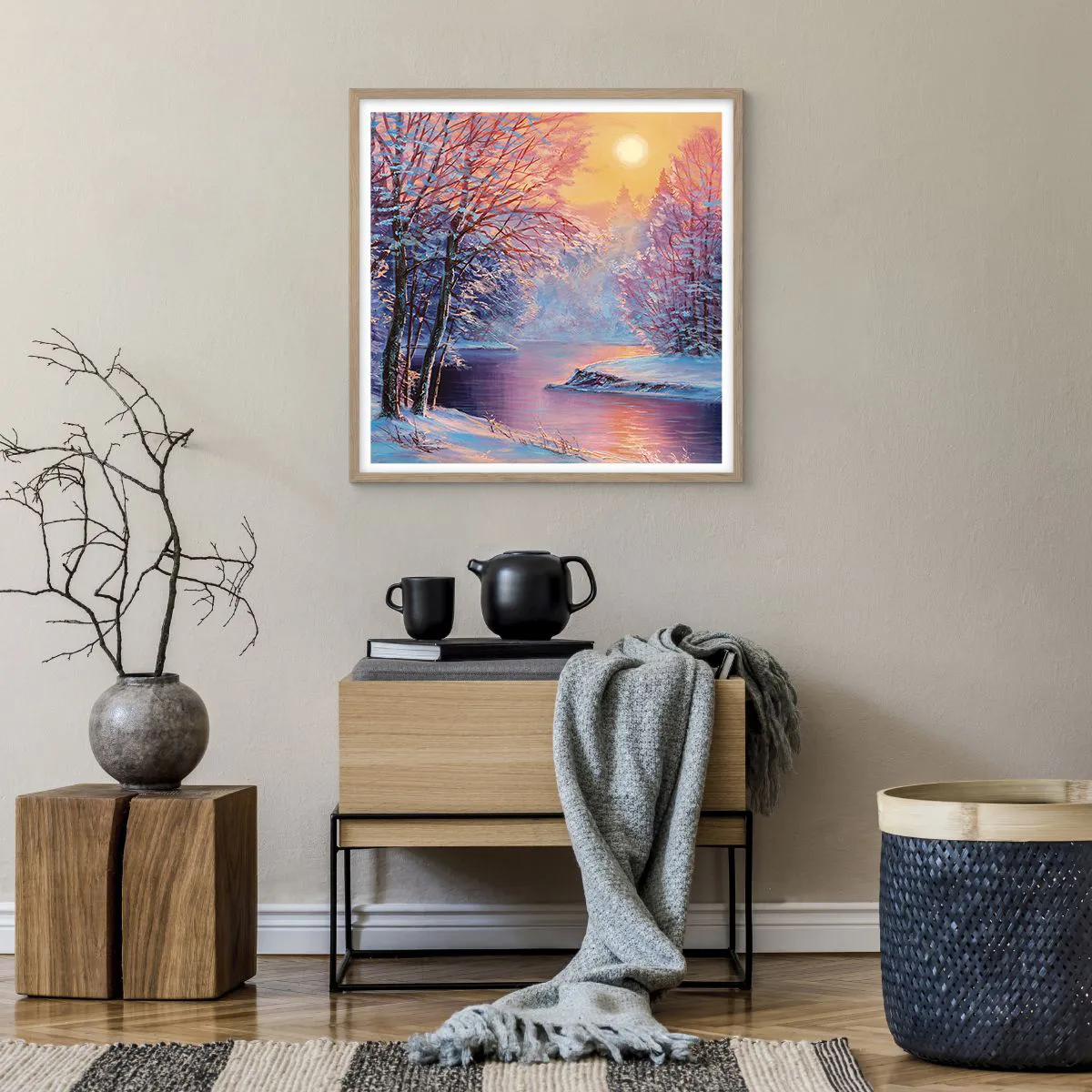 Plakat w ramie jasny dąb - Barwy zimy - 60x60 cm