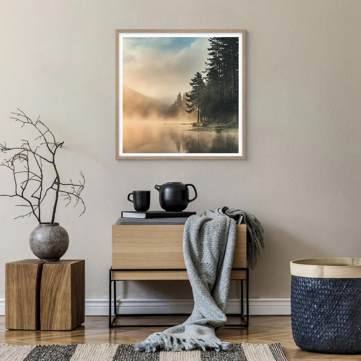 Pôster com moldura de carvalho claro - O nascimento do dia - 60x60 cm