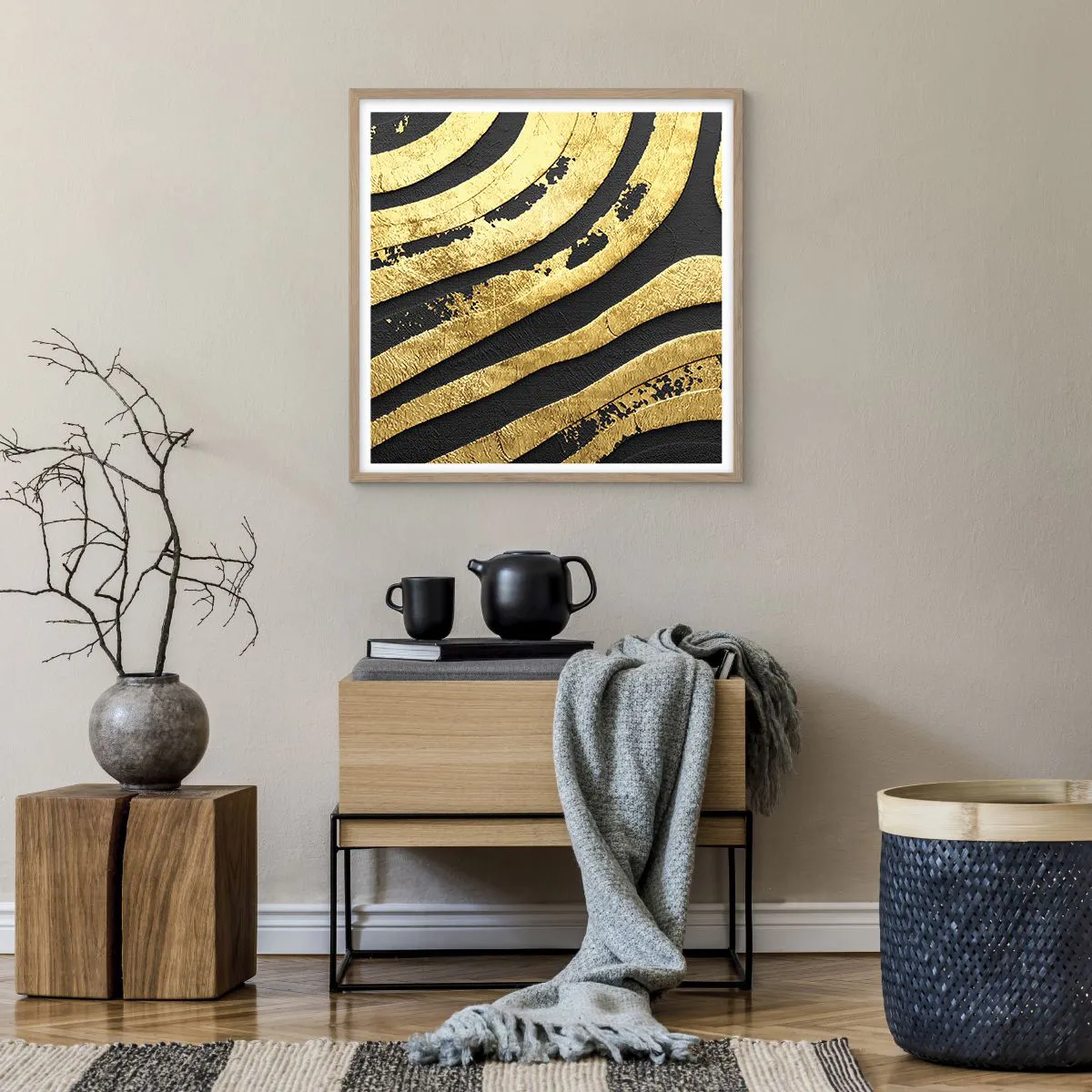 Plakát v rámu světlý dub - Vše plyne - 60x60 cm