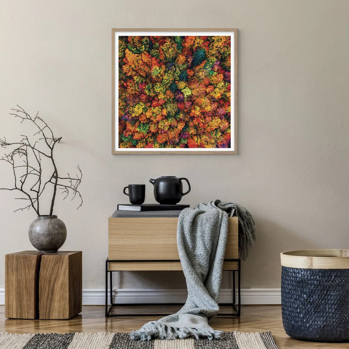 Plakat w ramie jasny dąb - Bukiet jesiennych drzew - 60x60 cm