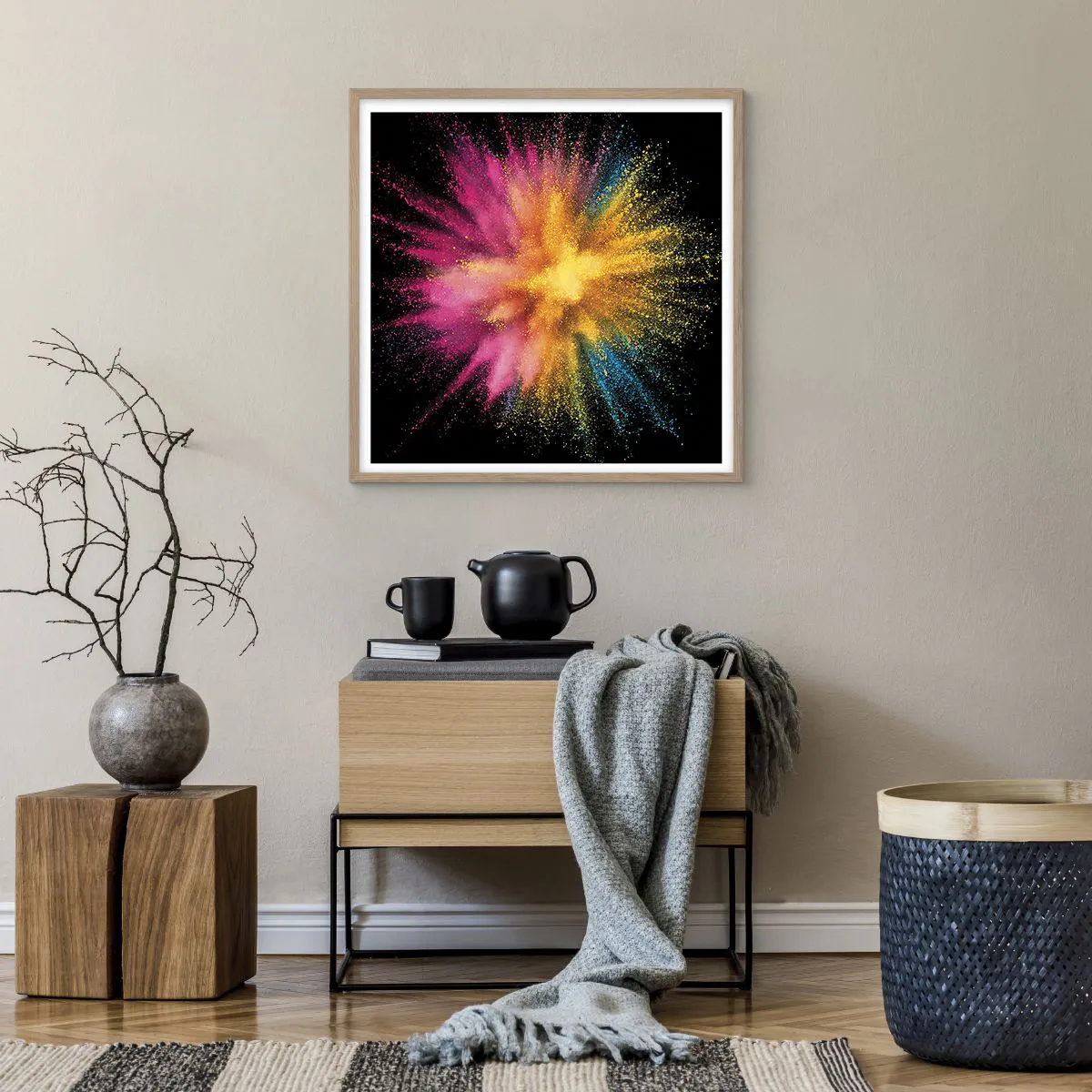 Pôster com moldura de carvalho claro - O nascimento das cores  - 60x60 cm